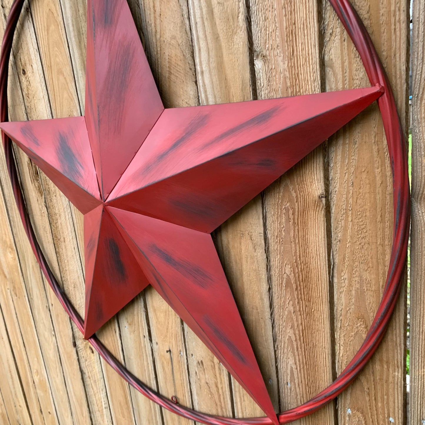 RED DISTRESSED STAR TWO TONE TEXTURE BARN STAR METAL LONESTAR TWISTED ROPE RING WESTERN HOME DECOR HANDMADE NEW #EH12958