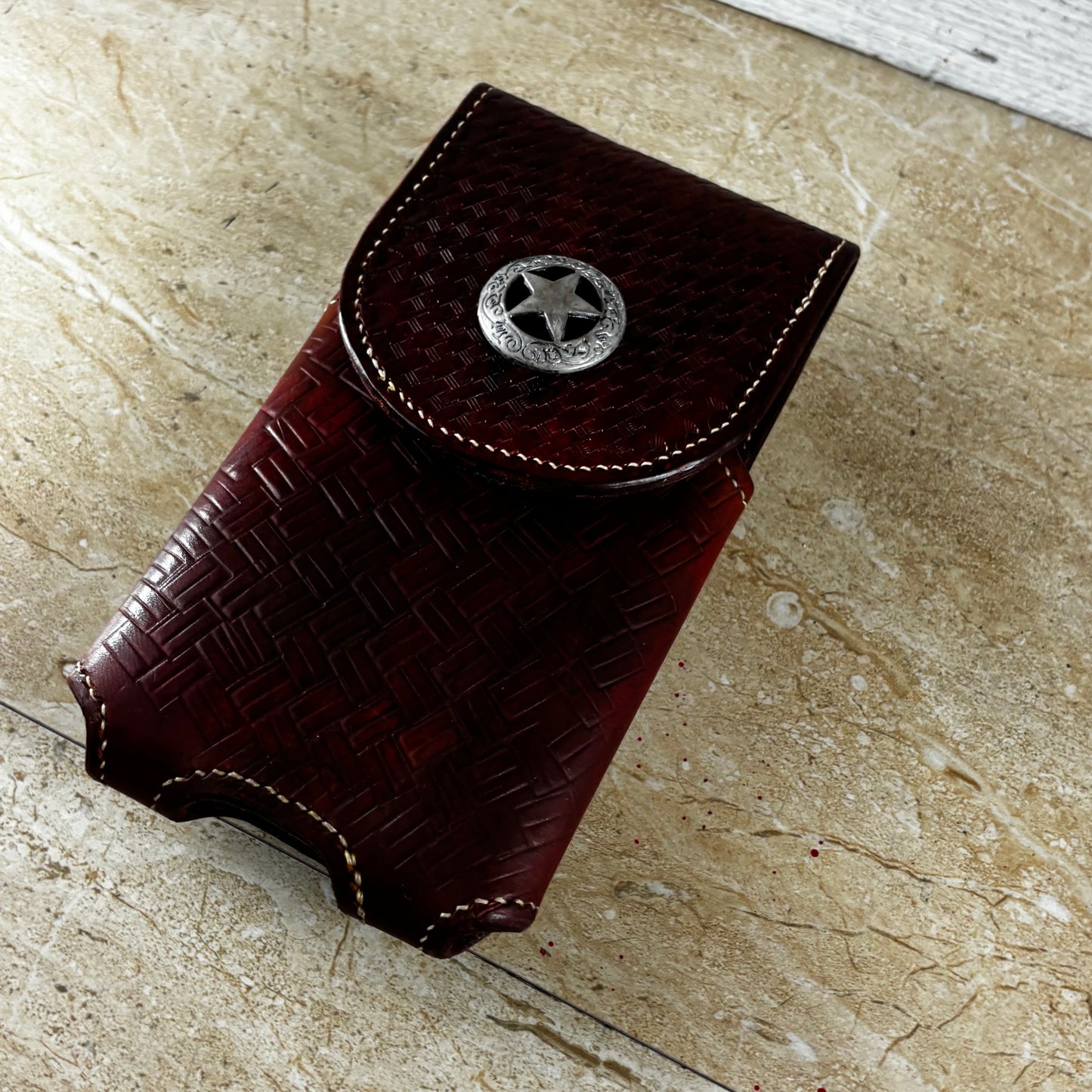 7" LONE STAR LEATHER HOLSTER BROWN STAR POUCH EXTRA LARGE  BELT LOOP CLIP CELL PHONE CASE UNIVERSAL HANDMADE #EH13808