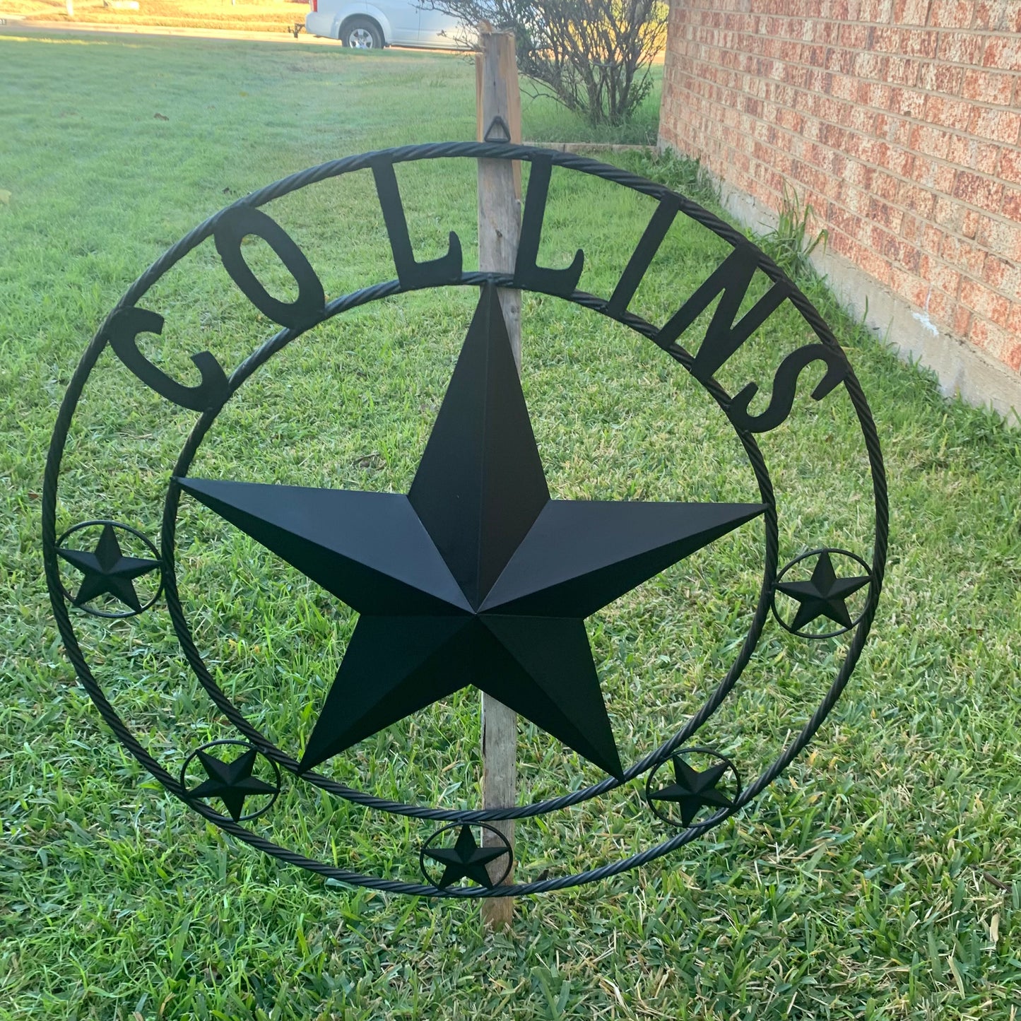 COLLINS STYLE CUSTOM STAR NAME BARN METAL STAR 3d TWISTED ROPE RING WESTERN HOME DECOR RUSTIC BLACK HANDMADE 24",32",36",50"
