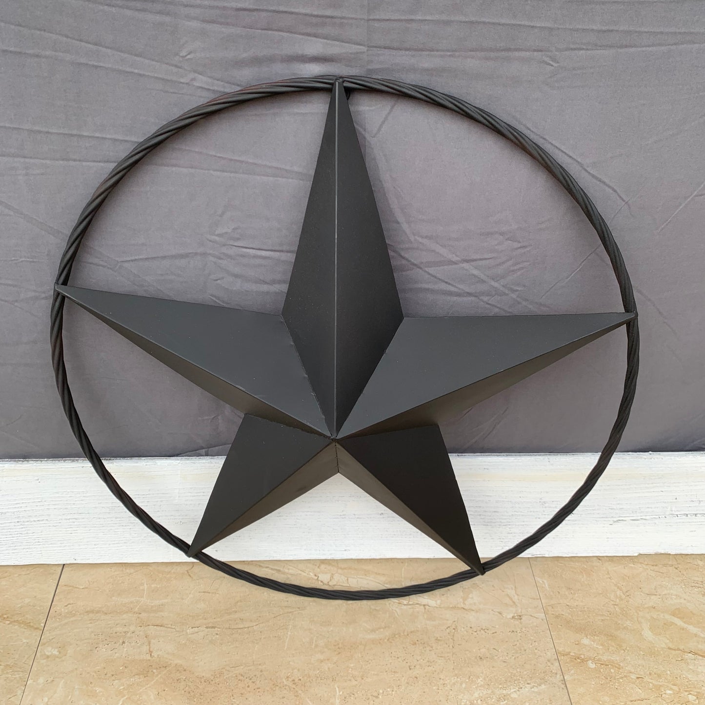 RUSTIC BLACK BARN STAR METAL LONE STAR 3d TWISTED ROPE RING WESTERN HOME DECOR HANDMADE NEW 12",16",24",32",36"-#EH10608