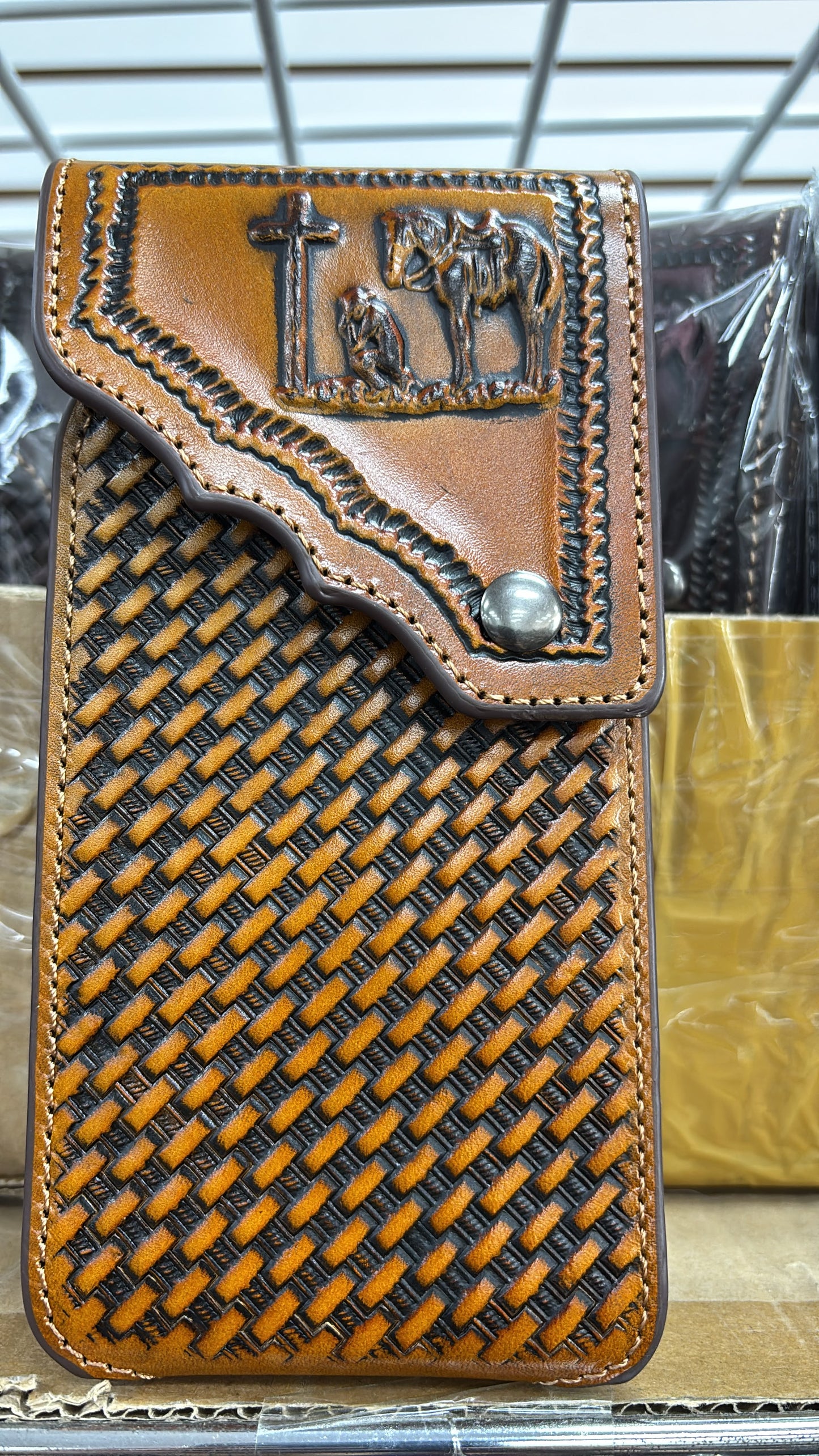 7" COWBOY PRAYER PHONE HOLSTER LEATHER LARGE BELT LOOP CASE UNIVERSAL #EH13817