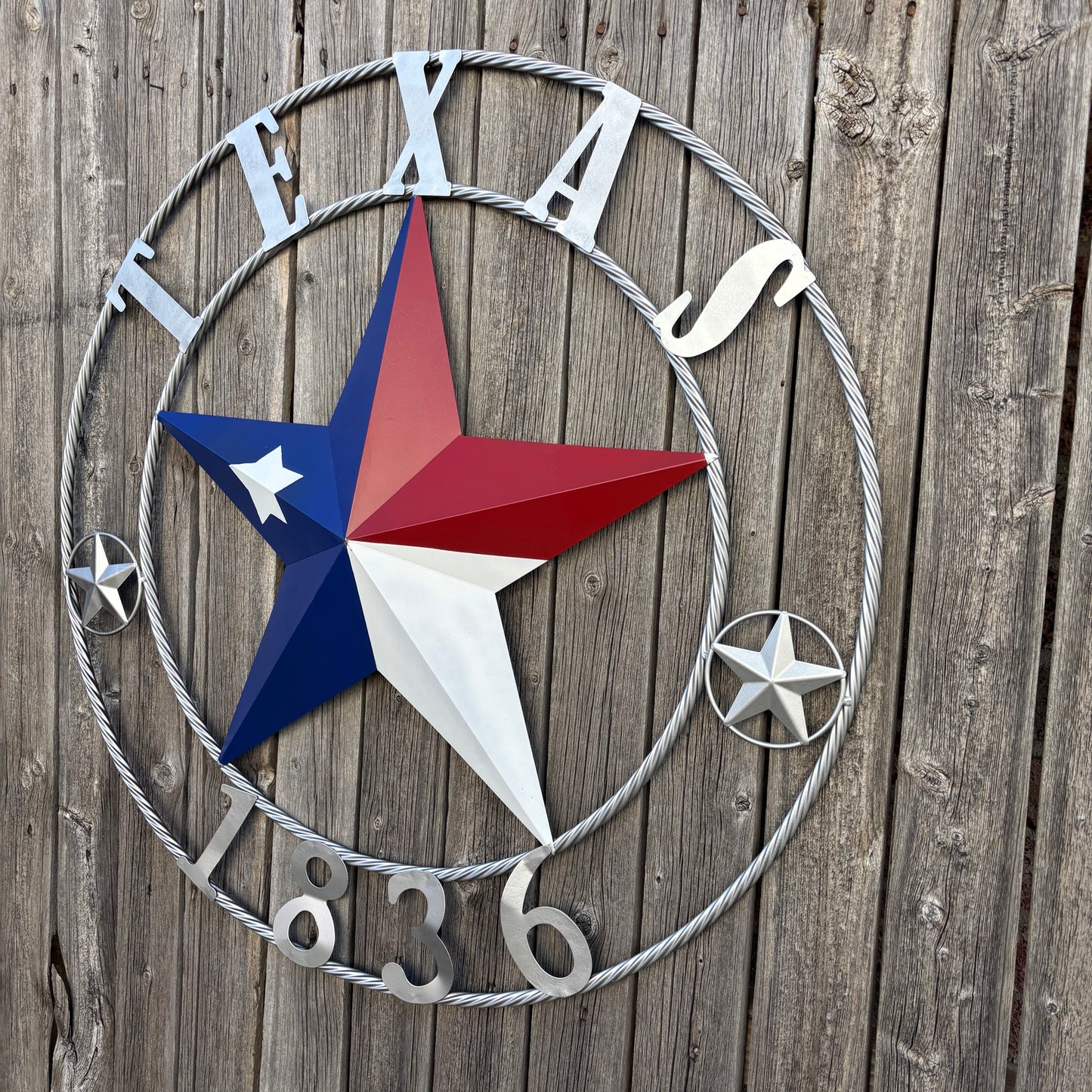 1836 TEXAS 1836 FLAG STAR RED WHITE BLUE TWISTED SILVER RING WESTERN HOME DECOR HANDMADE NEW