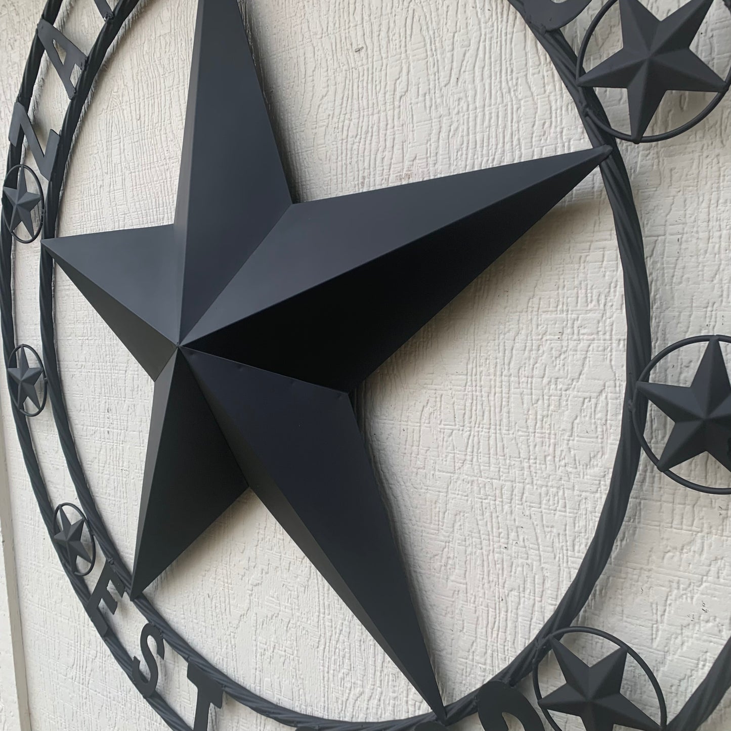 ZARBOLIAS STYLE CUSTOM NAME STAR BARN METAL STAR 3d TWISTED ROPE RING WESTERN HOME DECOR RUSTIC BLACK HANDMADE 24",32",36",50"