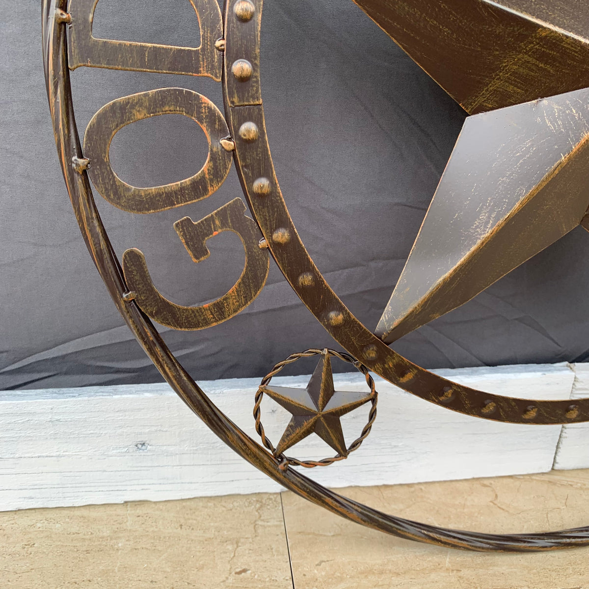 24" GOD BLESS OUR HOME BEADED STAR COLIBROX METAL TWISTED ROPE RING LONE STAR WALL ART WESTERN HOME DECOR RUSTIC DARK BRONZE COPPER HANDMADE NEW