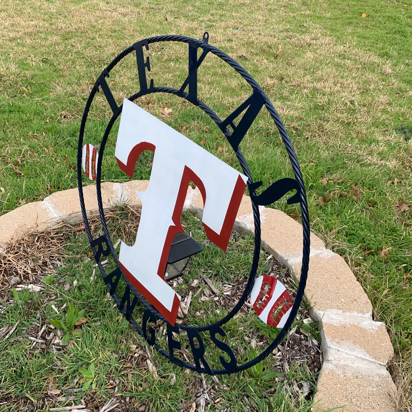 TEXAS RANGERS CUSTOM METAL VINTAGE CRAFT TEAM SIGN WHITE & RED & NAVY BLUE RING HANDMADE