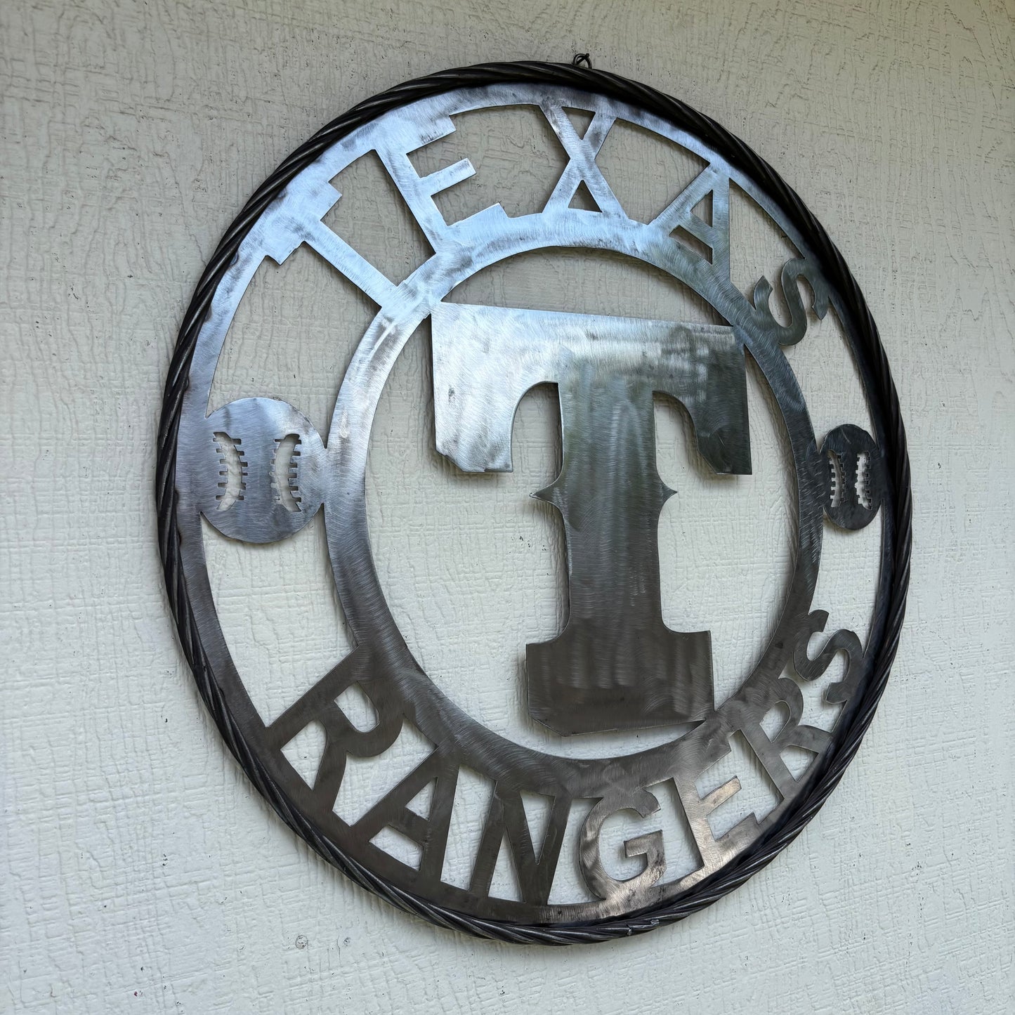 TEXAS RANGERS CUSTOM RAW METAL VINTAGE CRAFT TEAM SIGN TWISTED ROPE RING HANDMADE