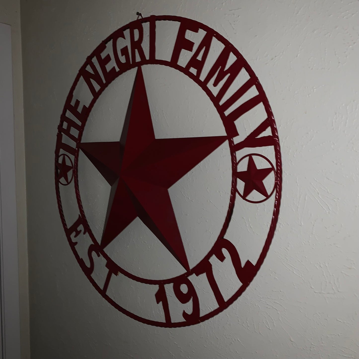 NEGRI FAMILY STYLE YOUR CUSTOM NAME STAR BARN STAR METAL LONE STAR WESTERN HOME DECOR RUSTIC BURGUNDY RED HANDMADE 24",32",36",50"