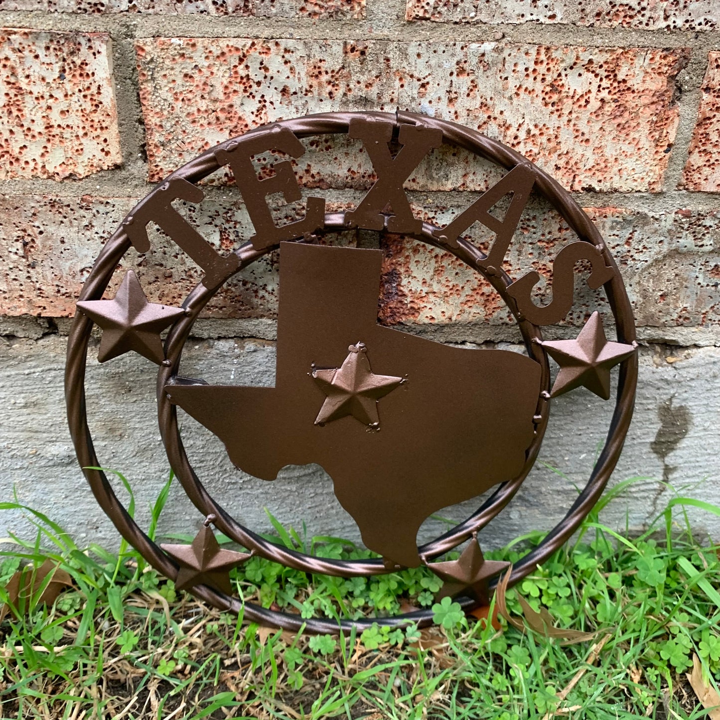 12" STATE OF TEXAS MAP RUSTIC BRONZE TWISTED RING METAL SIGN WESTERN HOME DECOR HANDMADE NEW