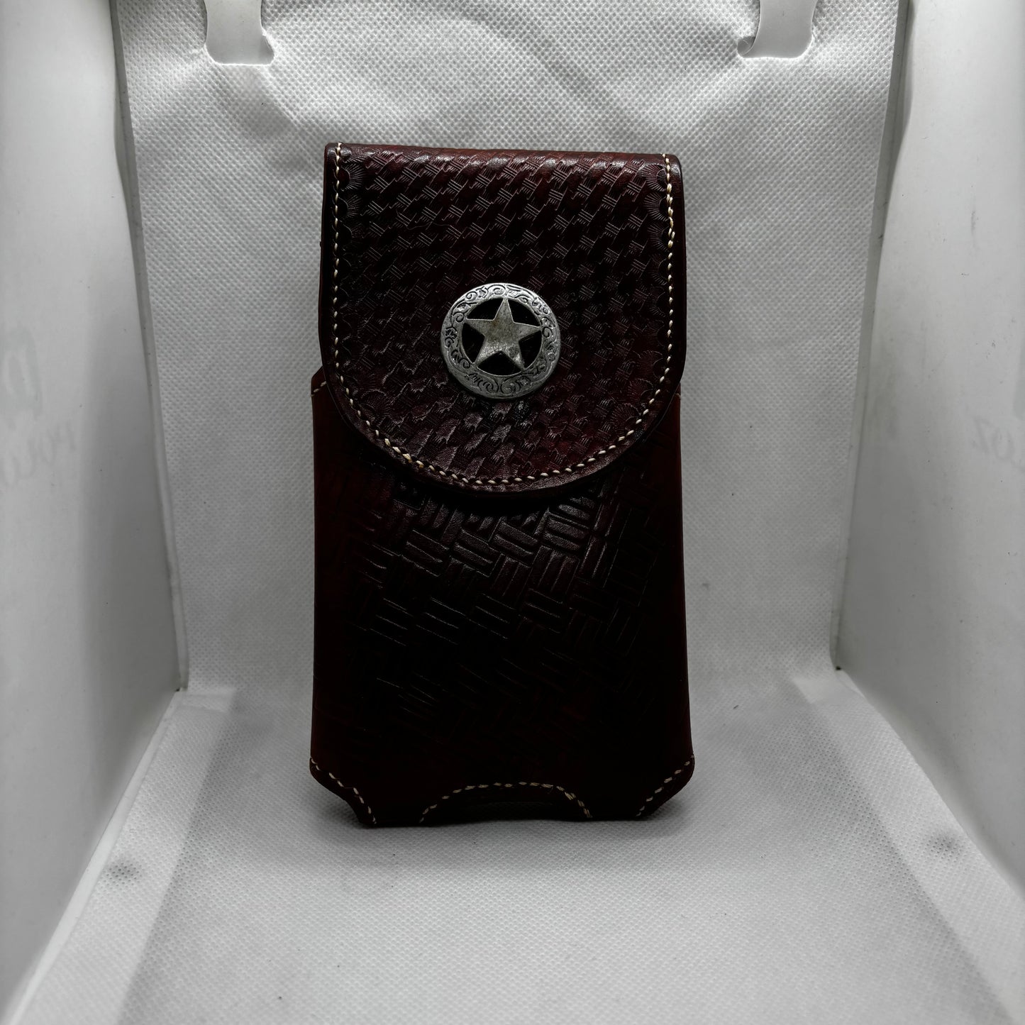 7" LONE STAR LEATHER HOLSTER BROWN STAR POUCH EXTRA LARGE  BELT LOOP CLIP CELL PHONE CASE UNIVERSAL HANDMADE #EH13808