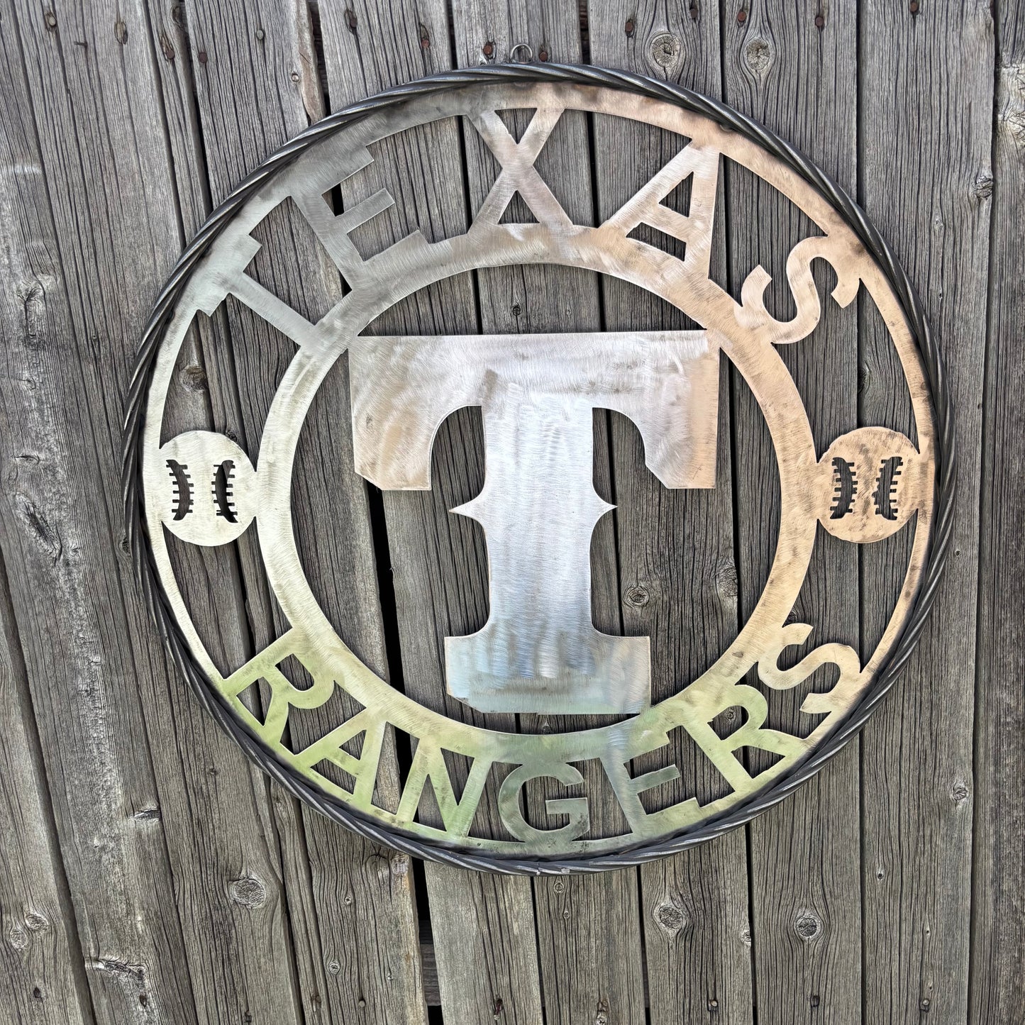 TEXAS RANGERS CUSTOM RAW METAL VINTAGE CRAFT TEAM SIGN TWISTED ROPE RING HANDMADE