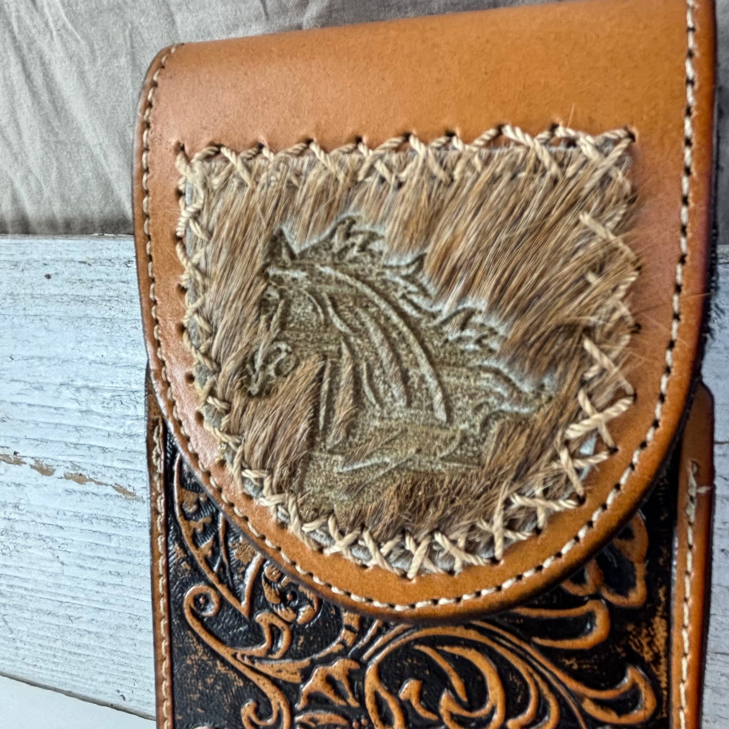 7" HORSE LEATHER HOLSTER TAN POUCH EXTRA LARGE  BELT LOOP CELL PHONE CASE UNIVERSAL OVERSIZE #EH13323