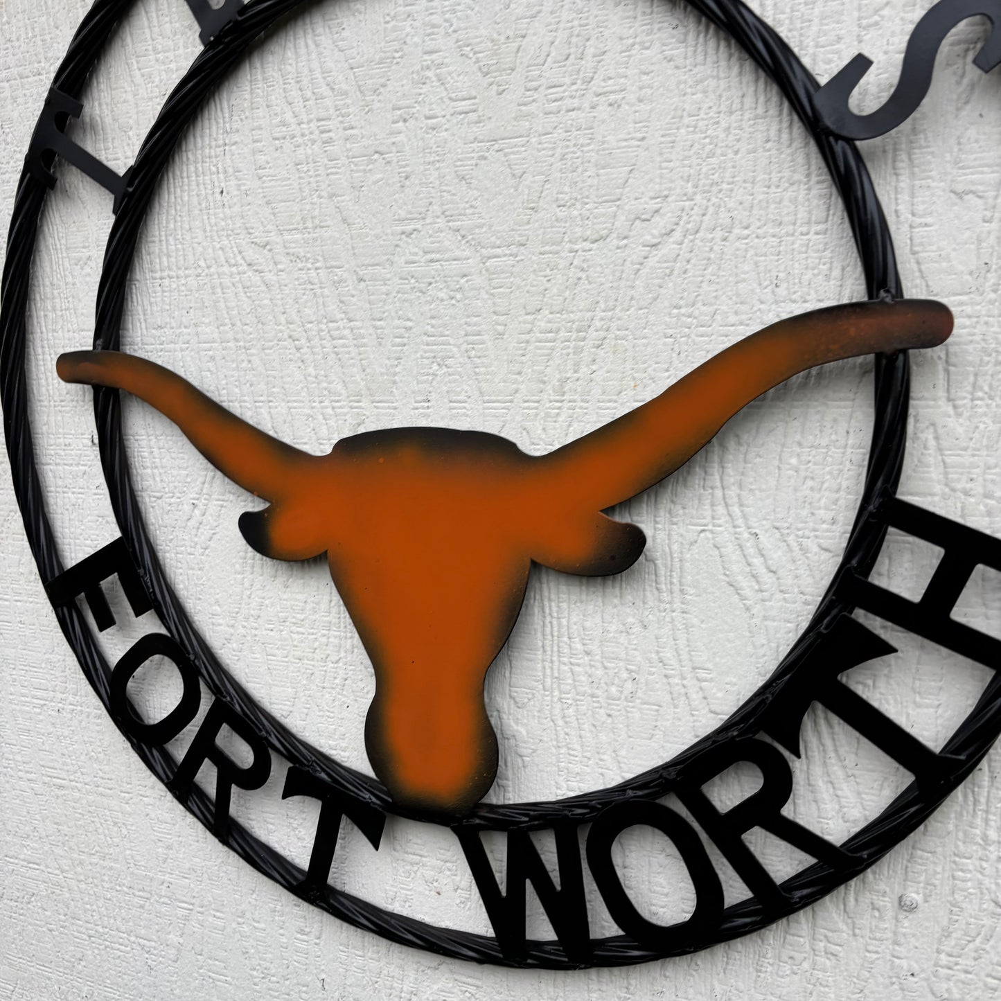 TEXAS FORT WORTH METAL SIGN LONGHORNS ORANGE WESTERN HOME DECOR HANDMADE