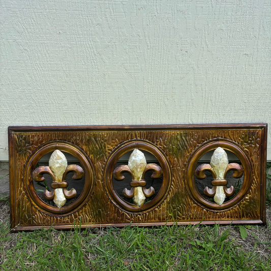 36" FLEUR DE LIS GOLD BROWN RECTANGLE WALL ART WESTERN METAL ART HANDMADE #EH13330