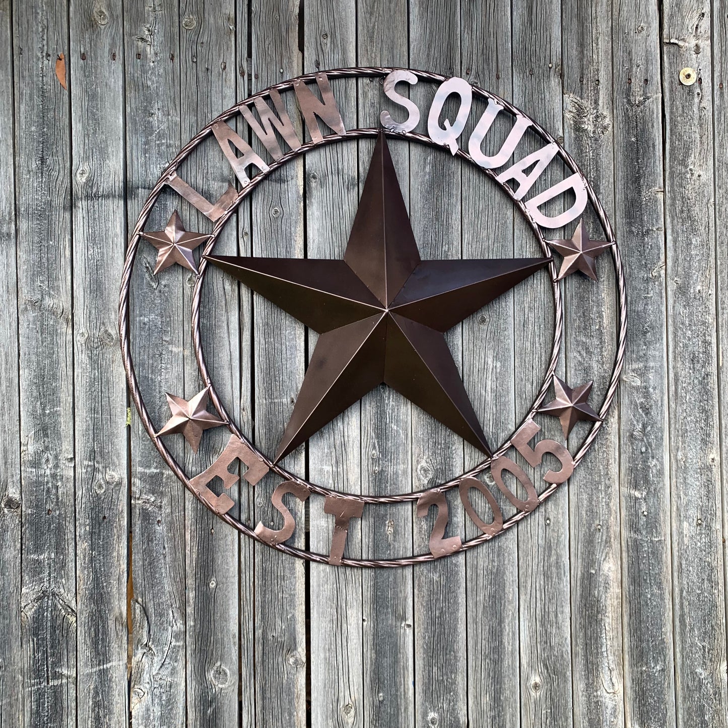 LAWN SQUAD STYLE CUSTOM BARN STAR NAME YOUR CUSTOM NAME STAR METAL NAME BARN STAR WITH TWISTED ROPE RING DESIGN METAL WALL 3d STAR ART WESTERN HOME DECOR RUSTIC BRONZE NEW