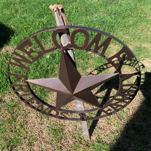 WELCOME FRIENDS FAMILY BARN METAL STAR WALL ART WESTERN HOME DECOR HANDMADE NEW