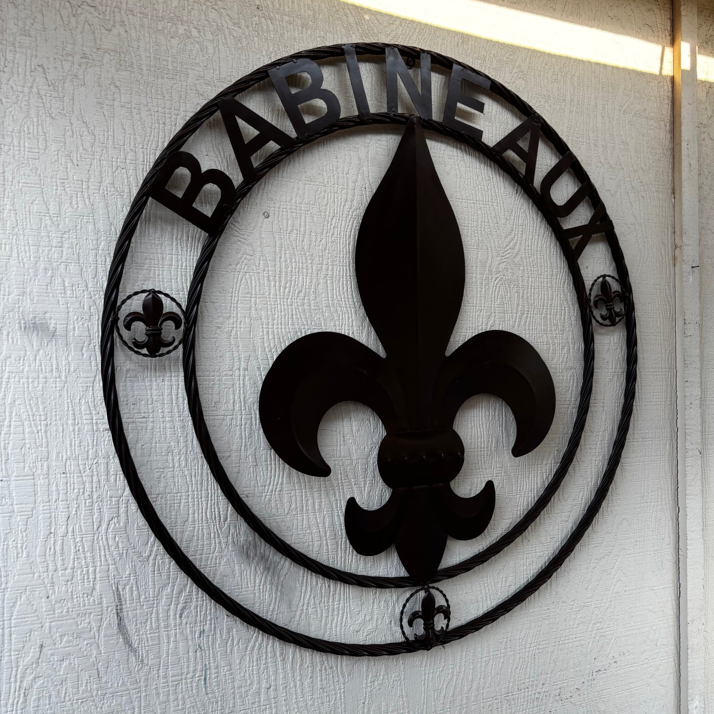 BABINEAUX STYLE YOUR CUSTOM NAME FLEUR DE LIS BROWN METAL TWISTED ROPE RING SIGN WALL ART WESTERN HOME DECOR HANDMADE 24", 32", 36"