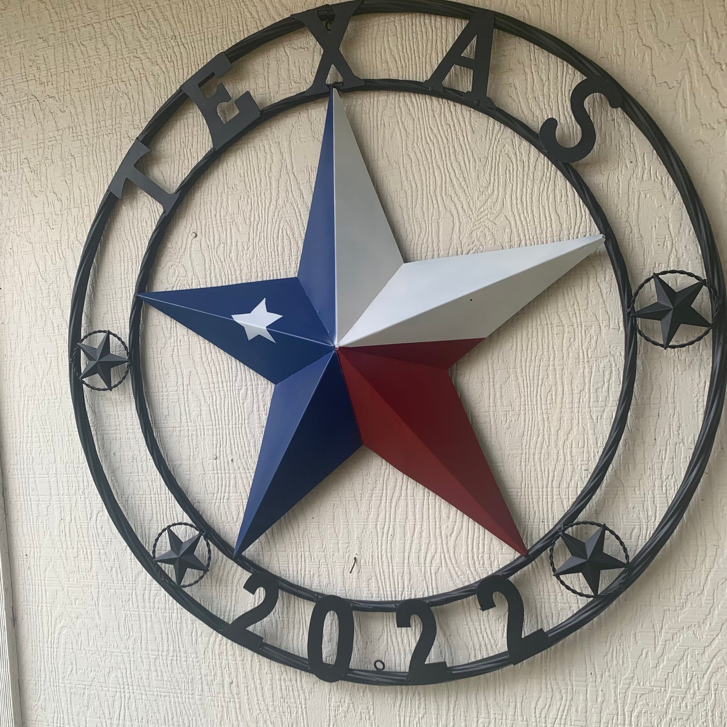 TEXAS 2022 STYLE CUSTOM NAME BARN STAR METAL LONESTAR 3d TWISTED BLACK ROPE RING WESTERN HOME DECOR   HANDMADE 24",32",36"