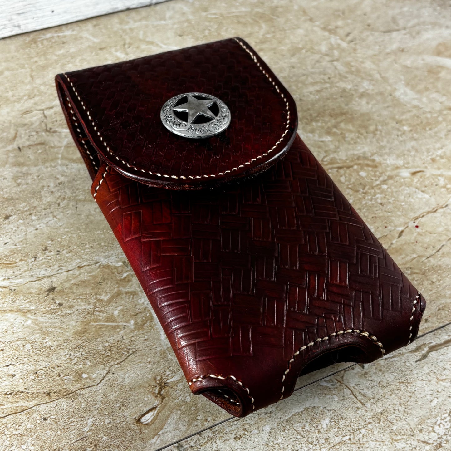 7" LONE STAR LEATHER HOLSTER BROWN STAR POUCH EXTRA LARGE  BELT LOOP CLIP CELL PHONE CASE UNIVERSAL HANDMADE #EH13808