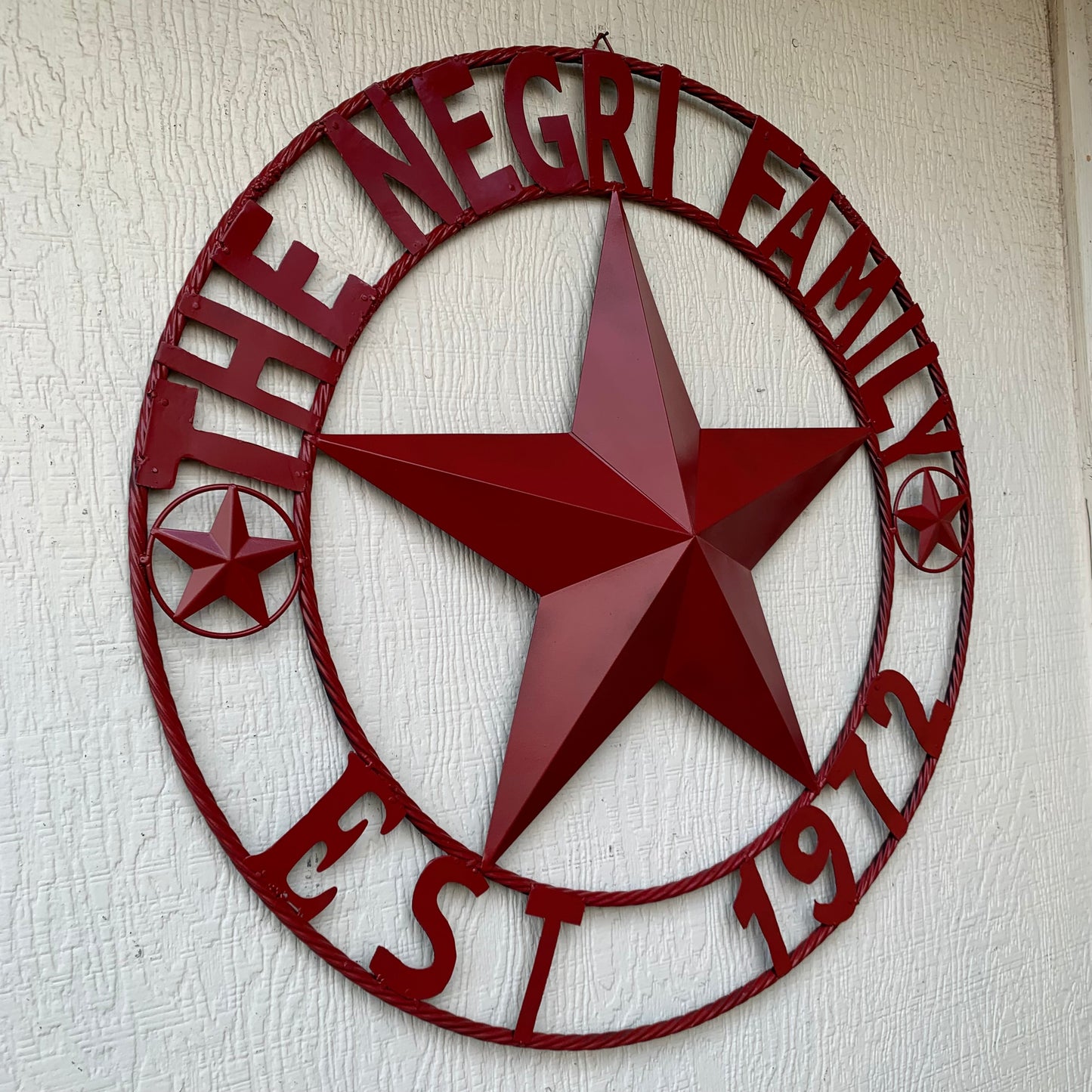 NEGRI FAMILY STYLE YOUR CUSTOM NAME STAR BARN STAR METAL LONE STAR WESTERN HOME DECOR RUSTIC BURGUNDY RED HANDMADE 24",32",36",50"