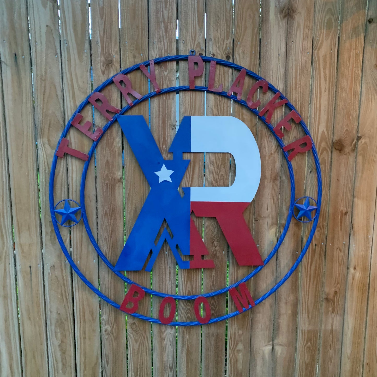 #EH11299 CUSTOM NAME XR ROOFING STYLE SIGN RED,WHITE & BLUE TEXAS FLAG LOGO HANDMADE