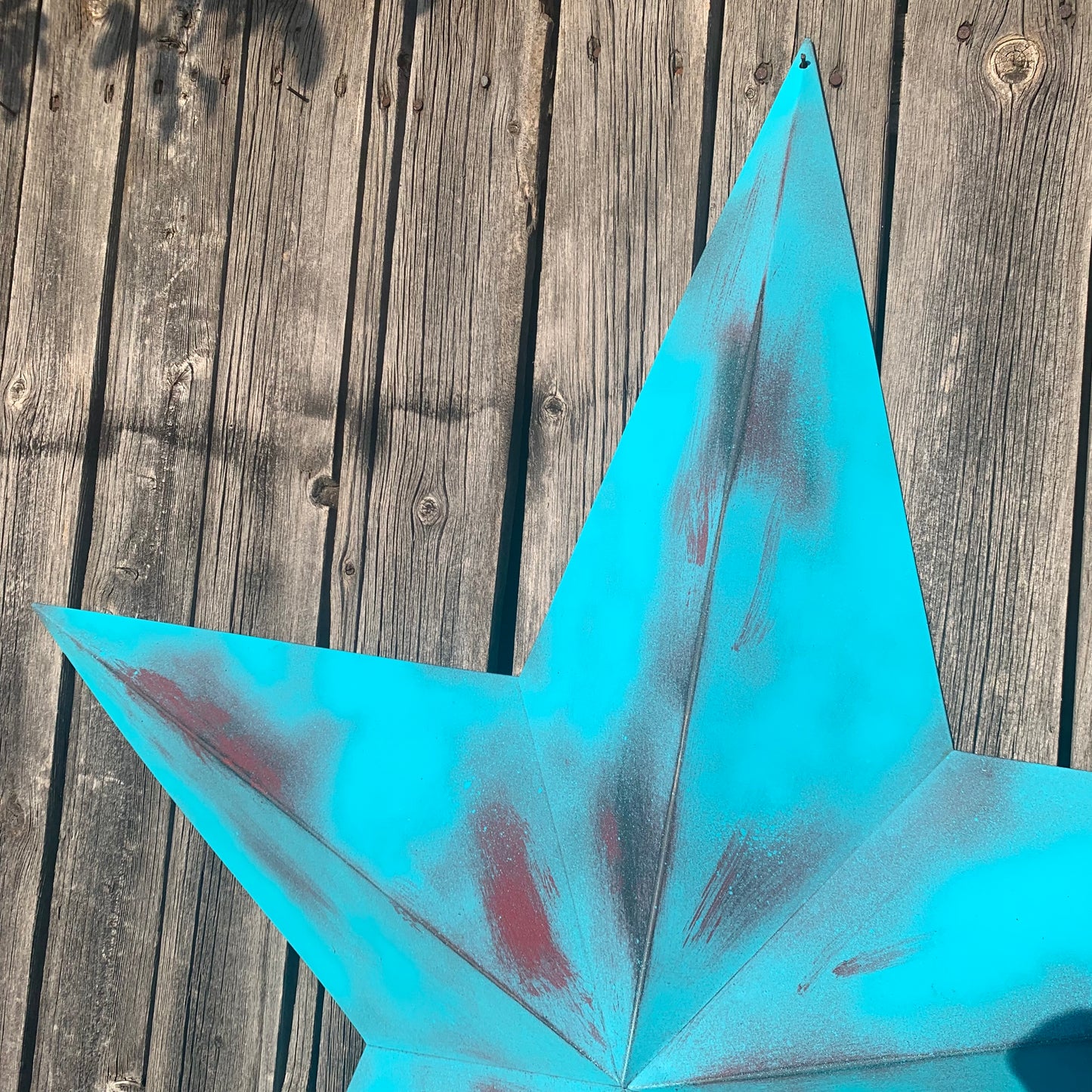 #EH10540 TURQUOISE DISTRESSED TWO TONE BARN STAR METAL ART WESTERN HOME DECOR HANDMADE NEW