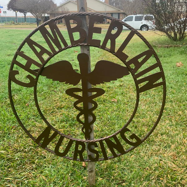 CHAMBERLAIN NURSING STYLE CUSTOM NAME SIGN MEDICAL LOGO HANDMADE