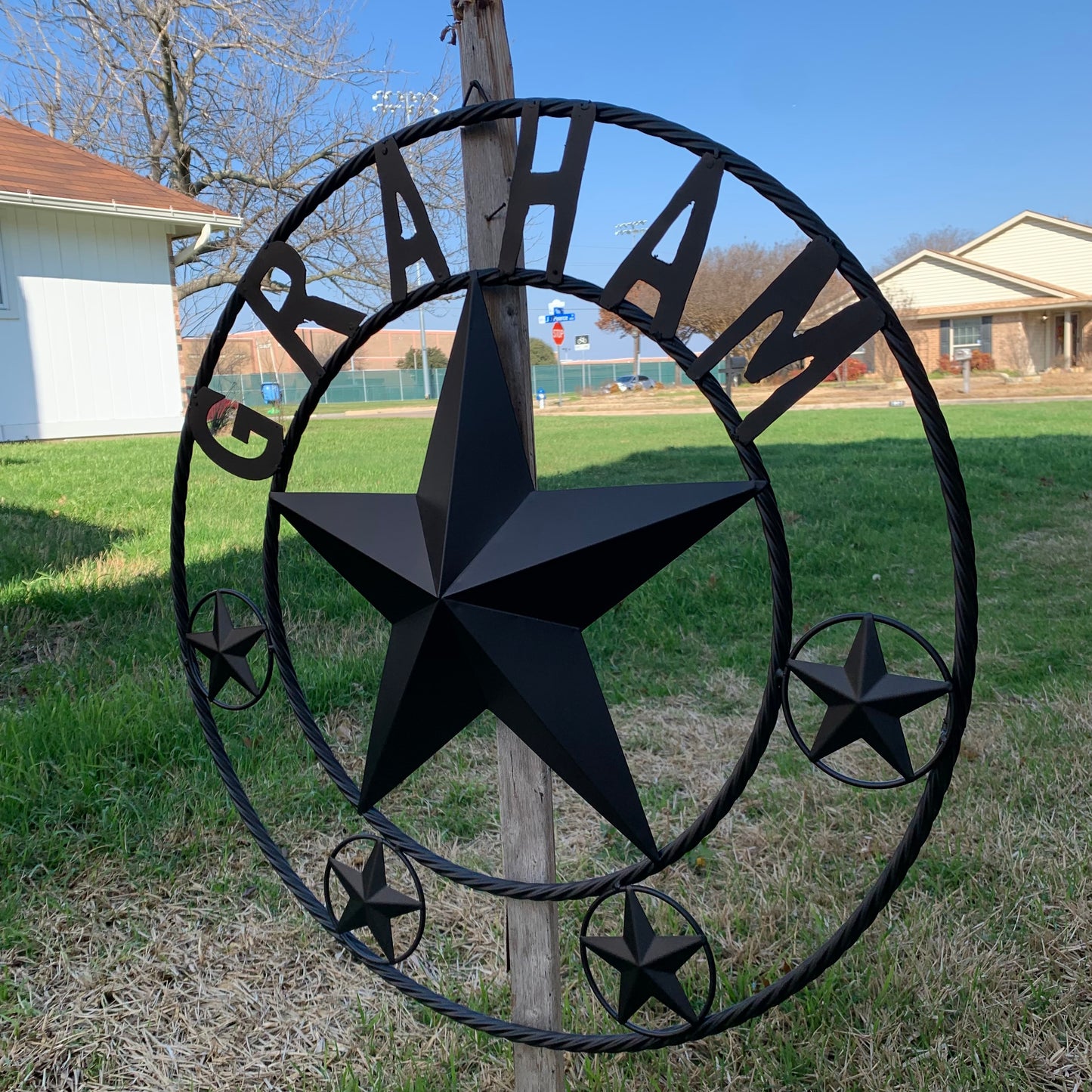 GRAHAM STYLE YOUR CUSTOM NAME STAR BARN STAR METAL LONE STAR WESTERN HOME DECOR RUSTIC BLACK HANDMADE 24",32",36",50"