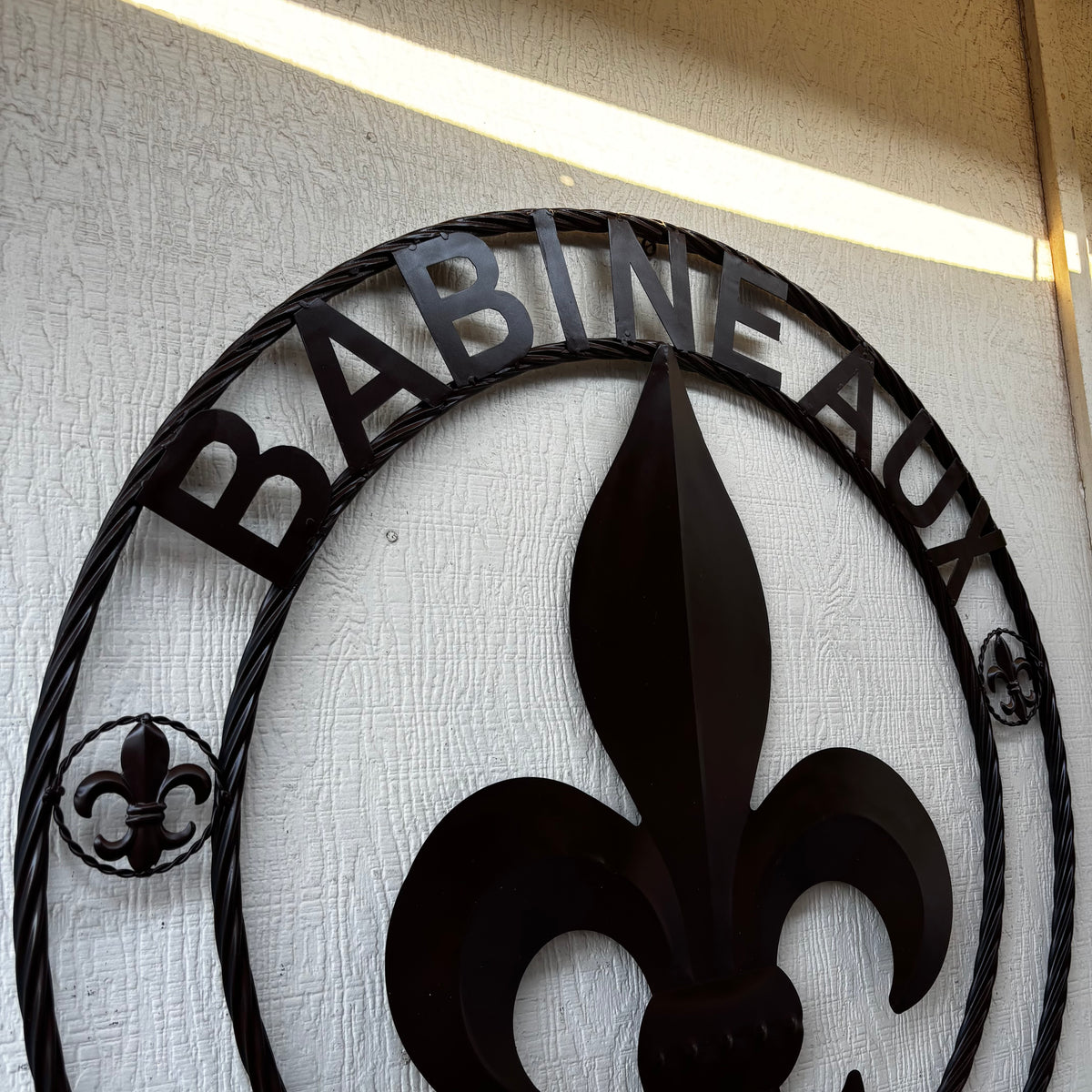 BABINEAUX STYLE YOUR CUSTOM NAME FLEUR DE LIS BROWN METAL TWISTED ROPE RING SIGN WALL ART WESTERN HOME DECOR HANDMADE 24", 32", 36"