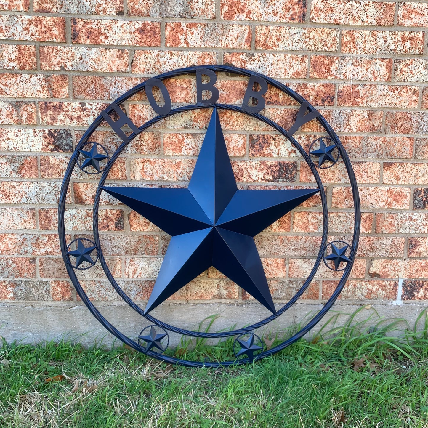 HOBBY STYLE CUSTOM NAME STAR BARN METAL STAR 3d TWISTED ROPE RING WESTERN HOME DECOR RUSTIC NAVY BLUE HANDMADE 24",32",36",50"