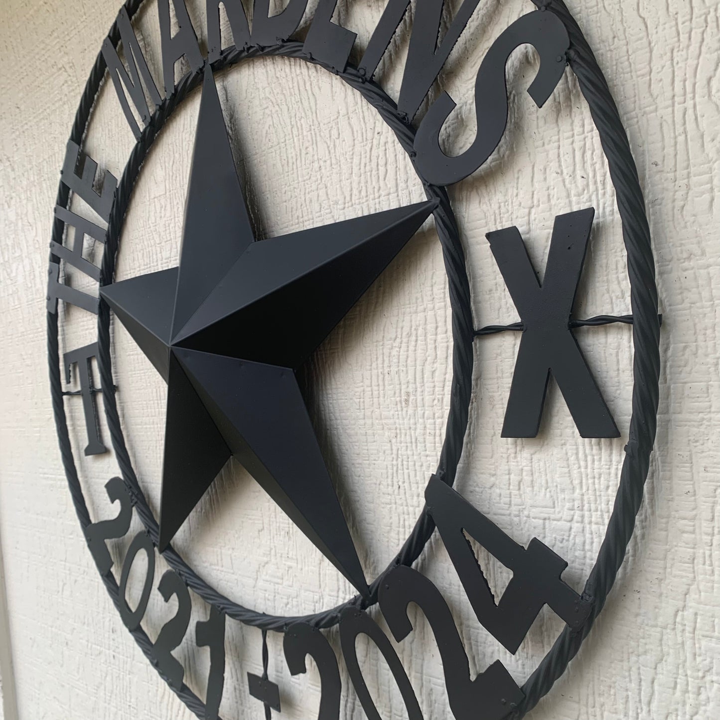 MARDENS STYLE CUSTOM NAME STAR BARN METAL STAR 3d TWISTED ROPE RING WESTERN HOME DECOR RUSTIC BLACK HANDMADE 24",32",36",50"