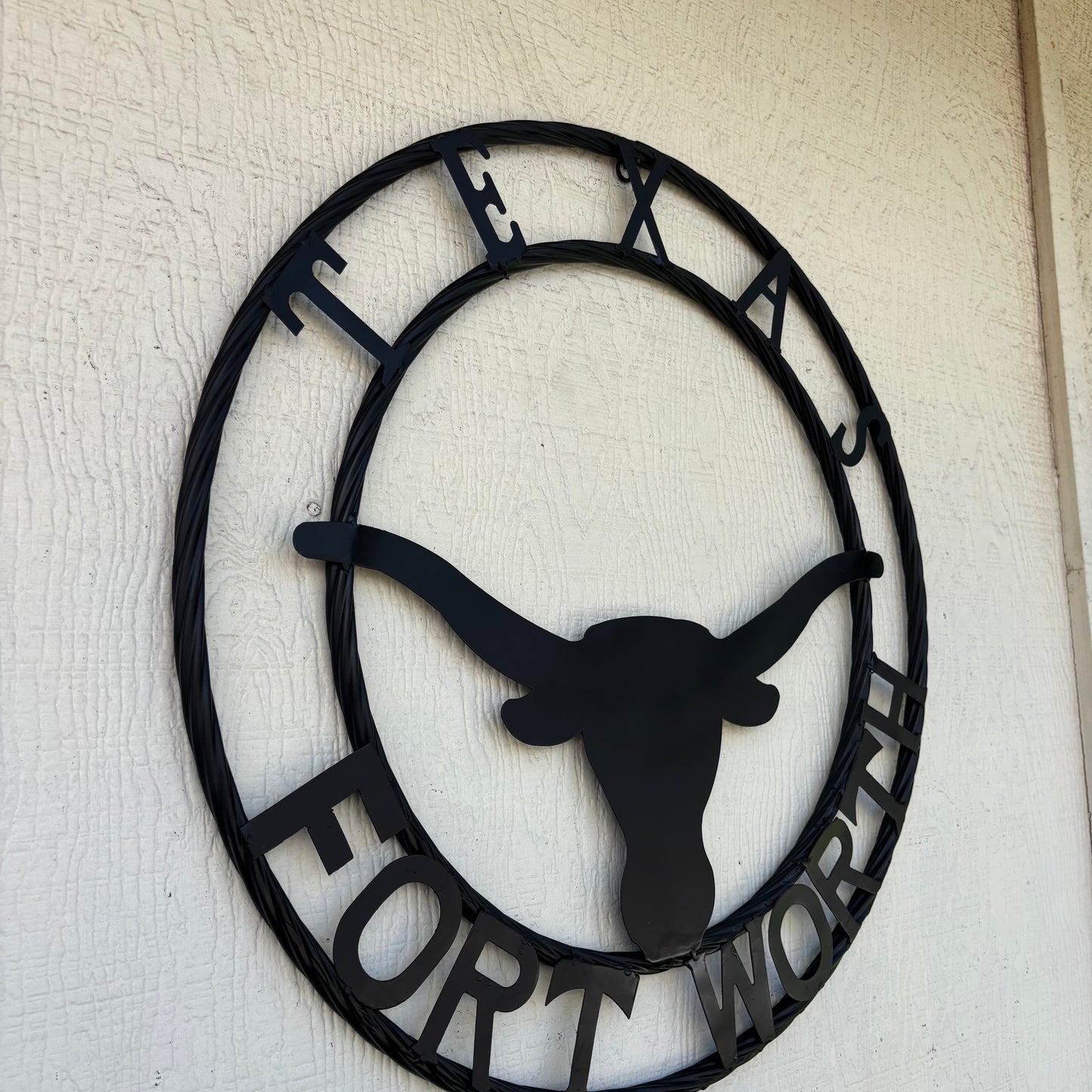TEXAS FORT WORTH METAL SIGN LONGHORNS BLACK WESTERN HOME DECOR HANDMADE