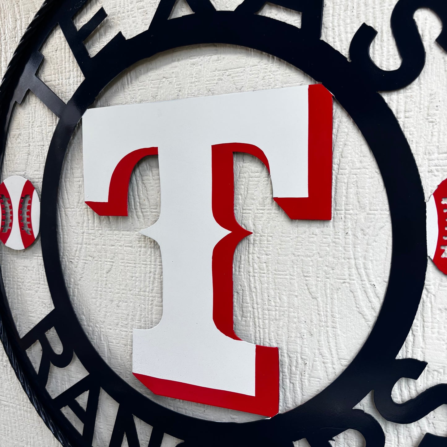 TEXAS RANGERS CUSTOM METAL VINTAGE CRAFT TEAM SIGN WHITE & RED & NAVY BLUE RING HANDMADE