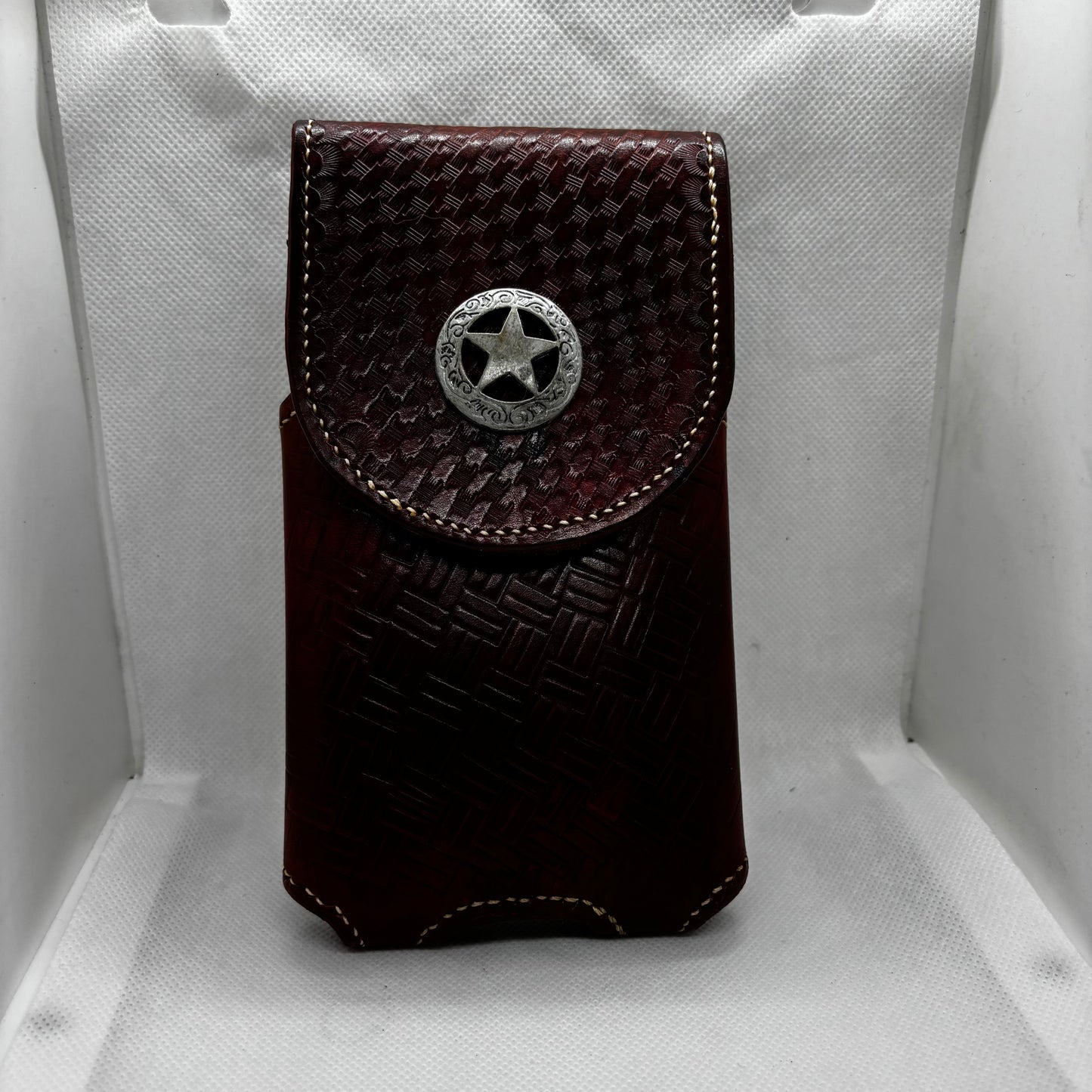 7" LONE STAR LEATHER HOLSTER BROWN STAR POUCH EXTRA LARGE  BELT LOOP CLIP CELL PHONE CASE UNIVERSAL HANDMADE #EH13808