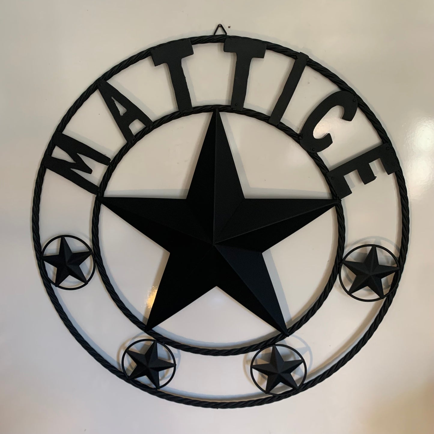 MATTICE STYLE BLACK STAR YOUR CUSTOM NAME BARN METAL STAR 3d TWISTED ROPE RING WESTERN HOME DECOR HANDMADE 24",32",36",50"