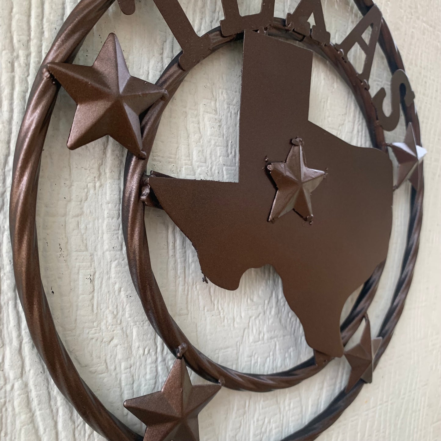 12" STATE OF TEXAS MAP RUSTIC BRONZE TWISTED RING METAL SIGN WESTERN HOME DECOR HANDMADE NEW