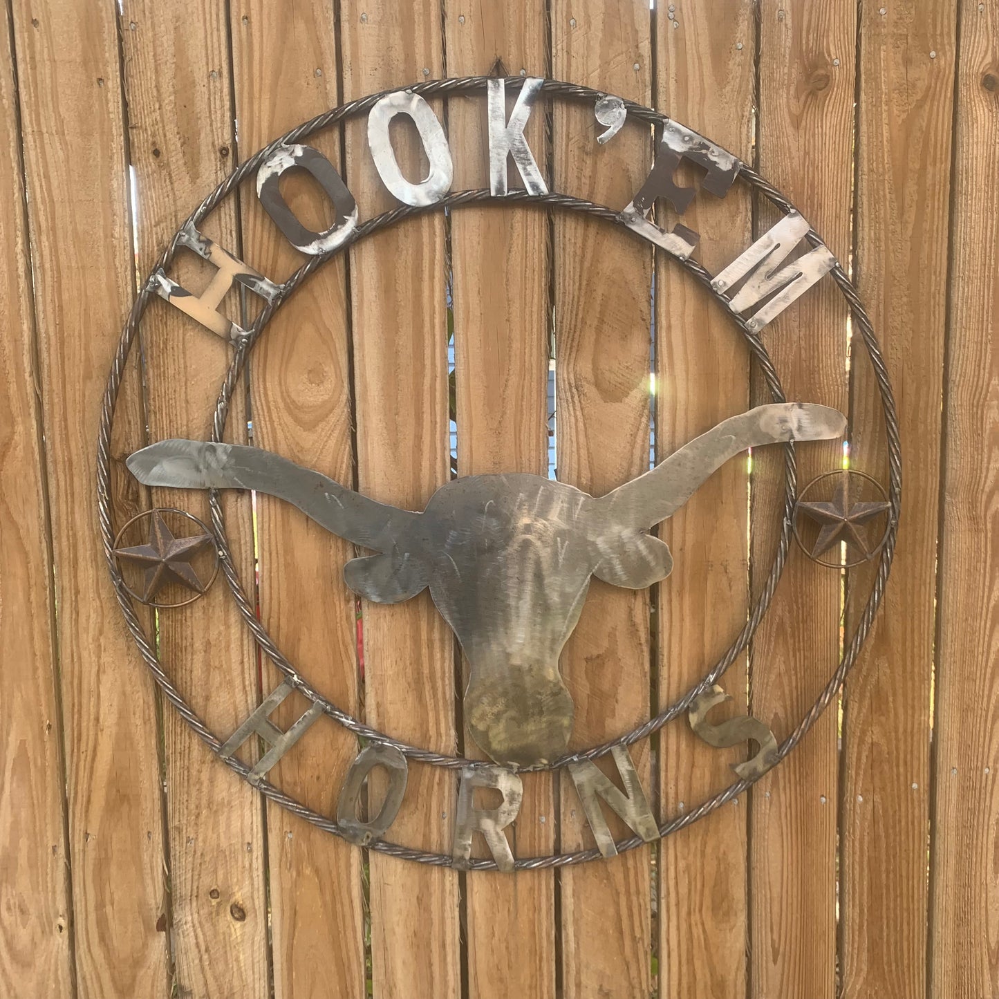 HOOKEM HORNS & LONE STAR TEXAS LONGHORNS HOOK EM RAW METAL UNPAINTED CUSTOM VINTAGE CRAFT WALL ART TEAM SIGN HANDMADE