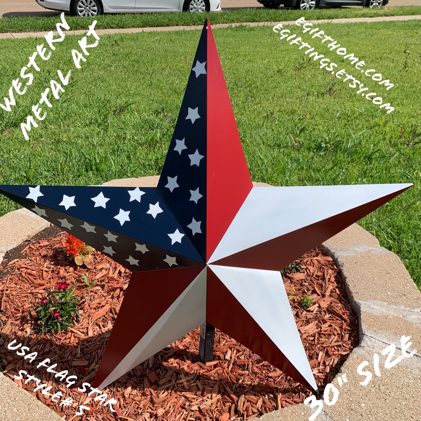 USA FLAG STAR STYLE# 5 RED WHITE & BLUE AMERICANA METAL BARN STAR WALL ART HANDMADE TO ORDER NEW #EH13380