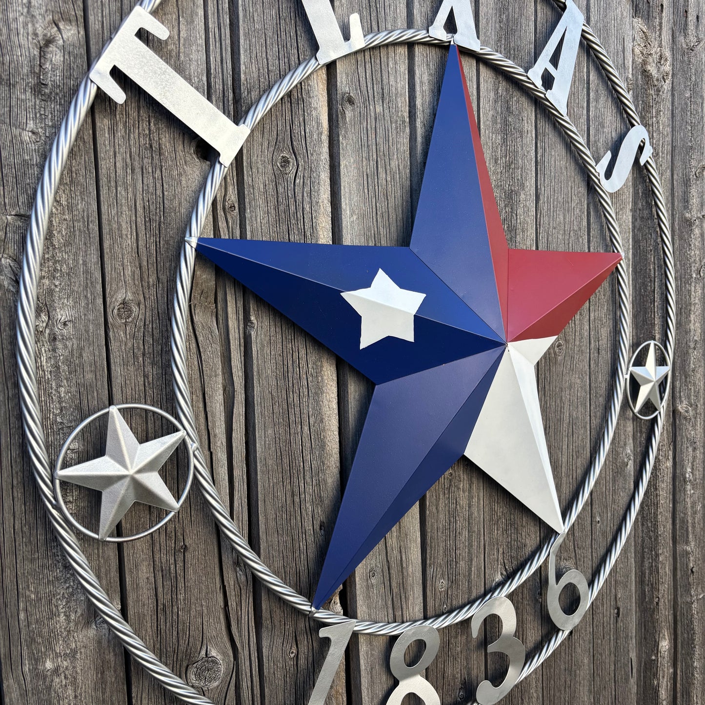 1836 TEXAS 1836 FLAG STAR RED WHITE BLUE TWISTED SILVER RING WESTERN HOME DECOR HANDMADE NEW