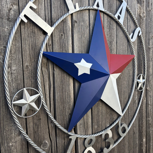 1836 TEXAS 1836 FLAG STAR RED WHITE BLUE TWISTED SILVER RING WESTERN HOME DECOR HANDMADE NEW