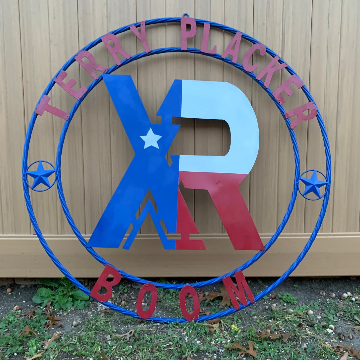 #EH11299 CUSTOM NAME XR ROOFING STYLE SIGN RED,WHITE & BLUE TEXAS FLAG LOGO HANDMADE