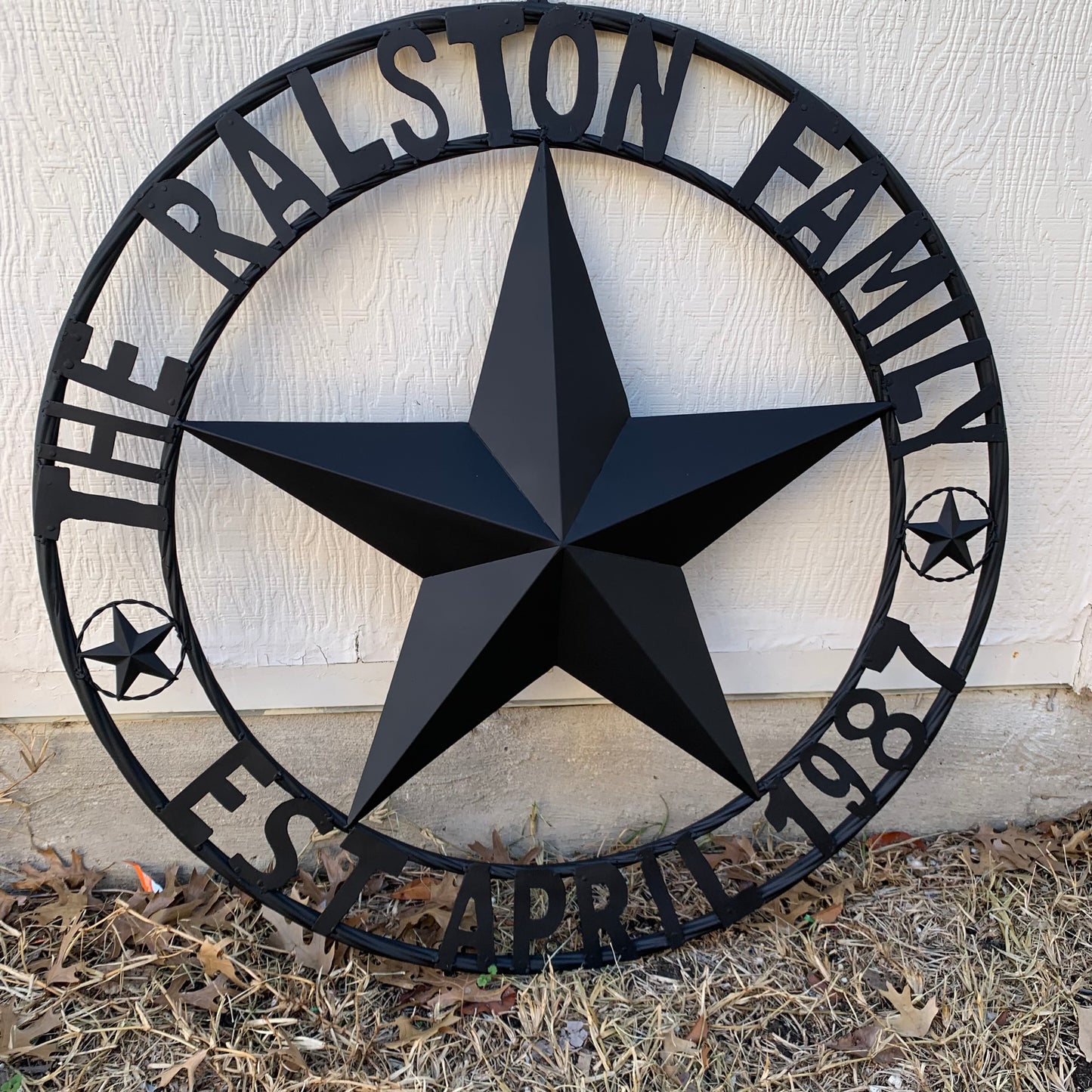 RALSTON FAMILY STYLE CUSTOM NAME STAR BARN METAL STAR 3d TWISTED ROPE RING WESTERN HOME DECOR RUSTIC BLACK HANDMADE 24",32",36",50"
