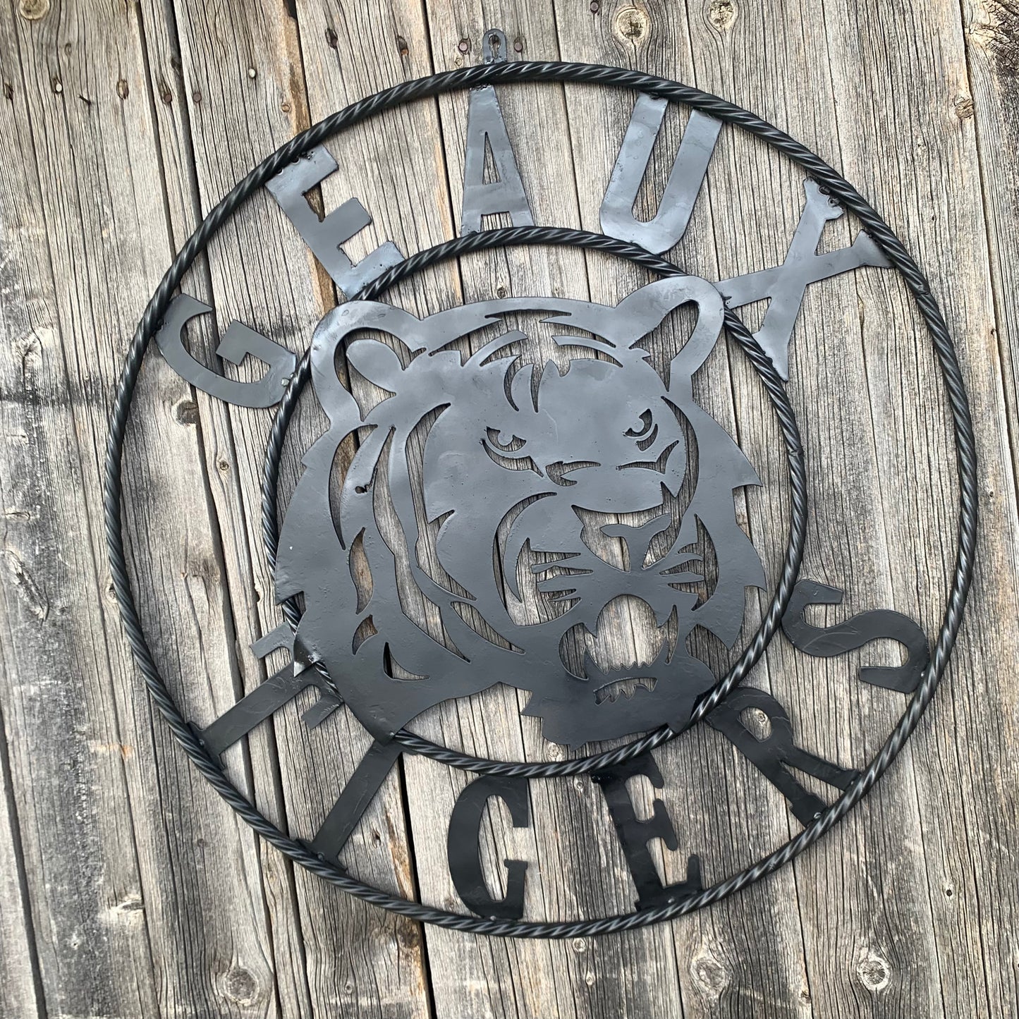 GEAUX TIGERS BLACK CUSTOM METAL VINTAGE CRAFT SIGN TEAM HANDMADE
