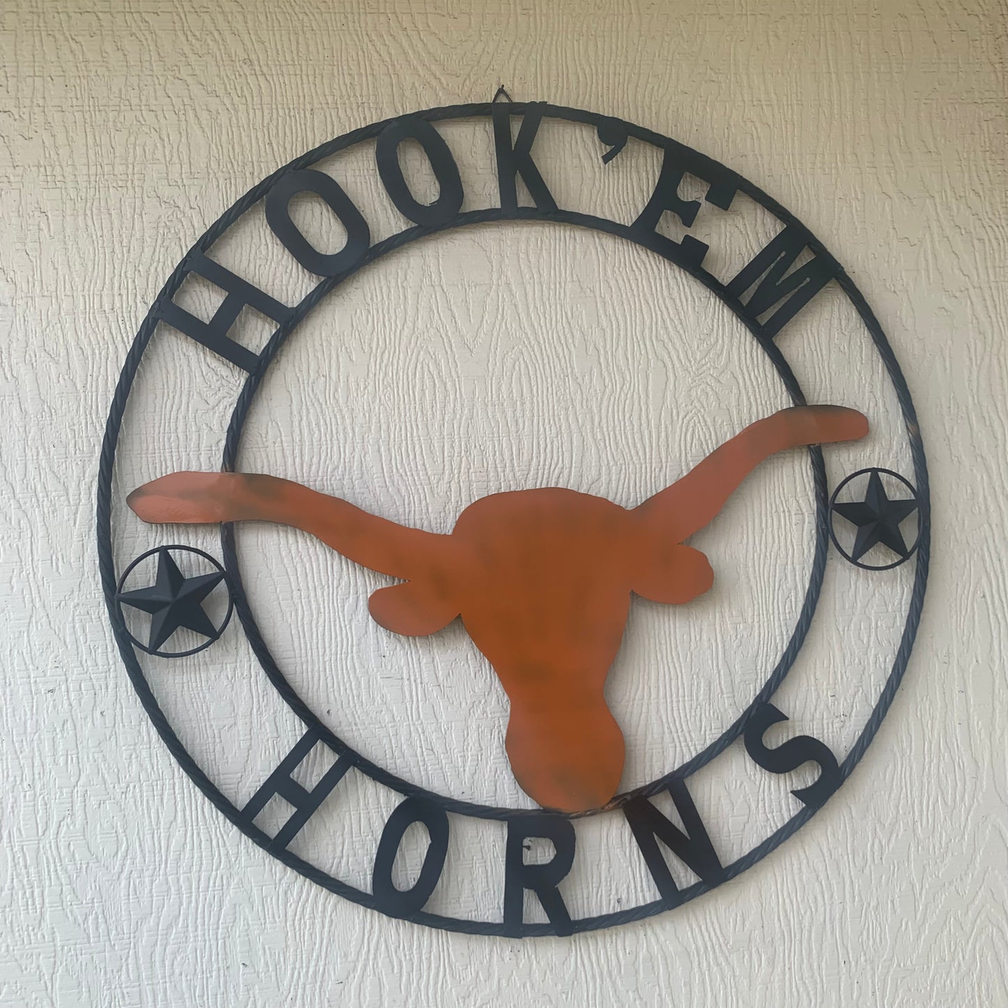 HOOKEM HORNS WITH LONE STAR TEXAS LONGHORNS HOOK EM METAL CUSTOM VINTAGE CRAFT WALL ART TEAM SIGN HANDMADE