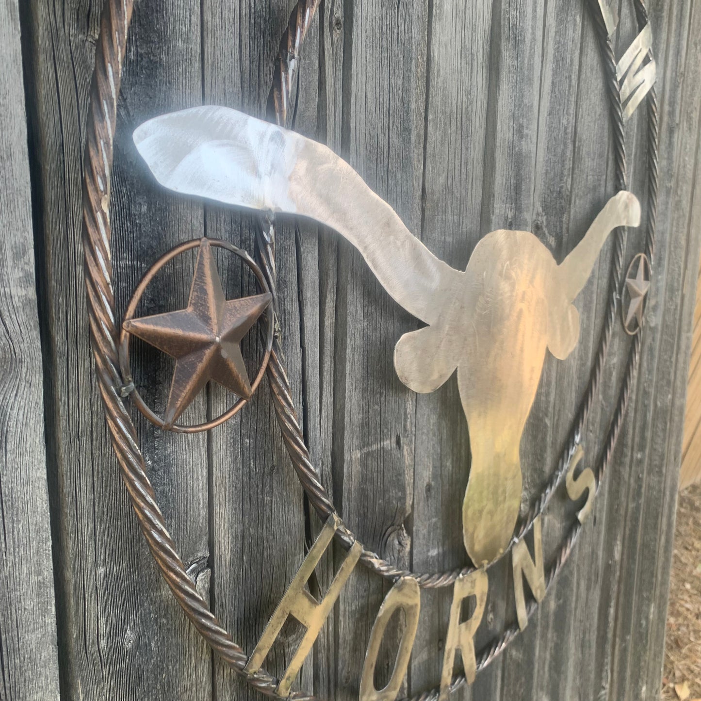 HOOKEM HORNS & LONE STAR TEXAS LONGHORNS HOOK EM RAW METAL UNPAINTED CUSTOM VINTAGE CRAFT WALL ART TEAM SIGN HANDMADE