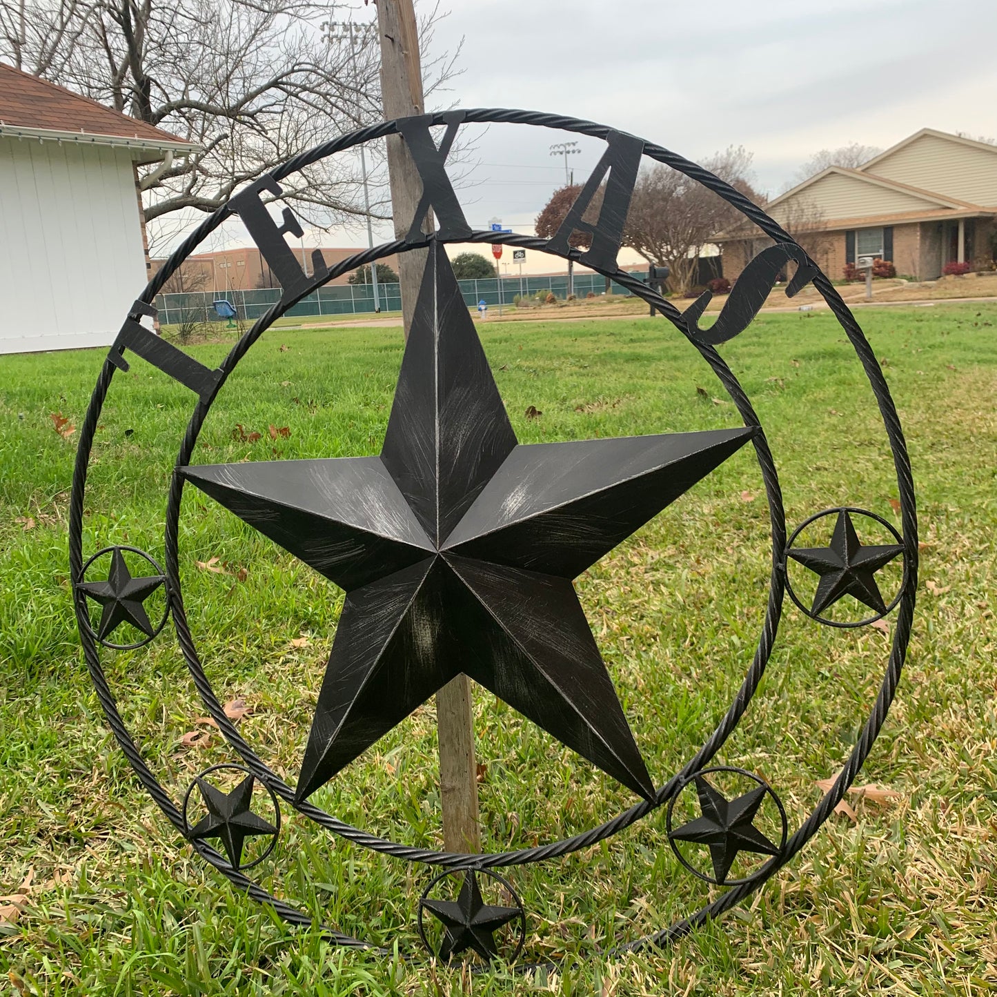 TEXAS BLACK DISTRESSED STAR TWO TONE TEXTURE BARN STAR METAL LONESTAR TWISTED ROPE RING WESTERN HOME DECOR HANDMADE NEW