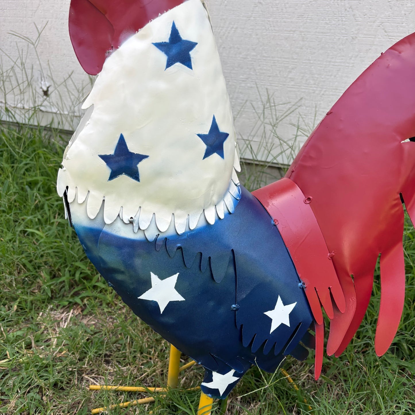 USA FLAG ROOSTER AMERICAN RED WHITE BLUE PATRIOTIC GARDEN METAL SCULPTURE WESTERN HOME DECOR ORNAMENT HANDMADE #34-003