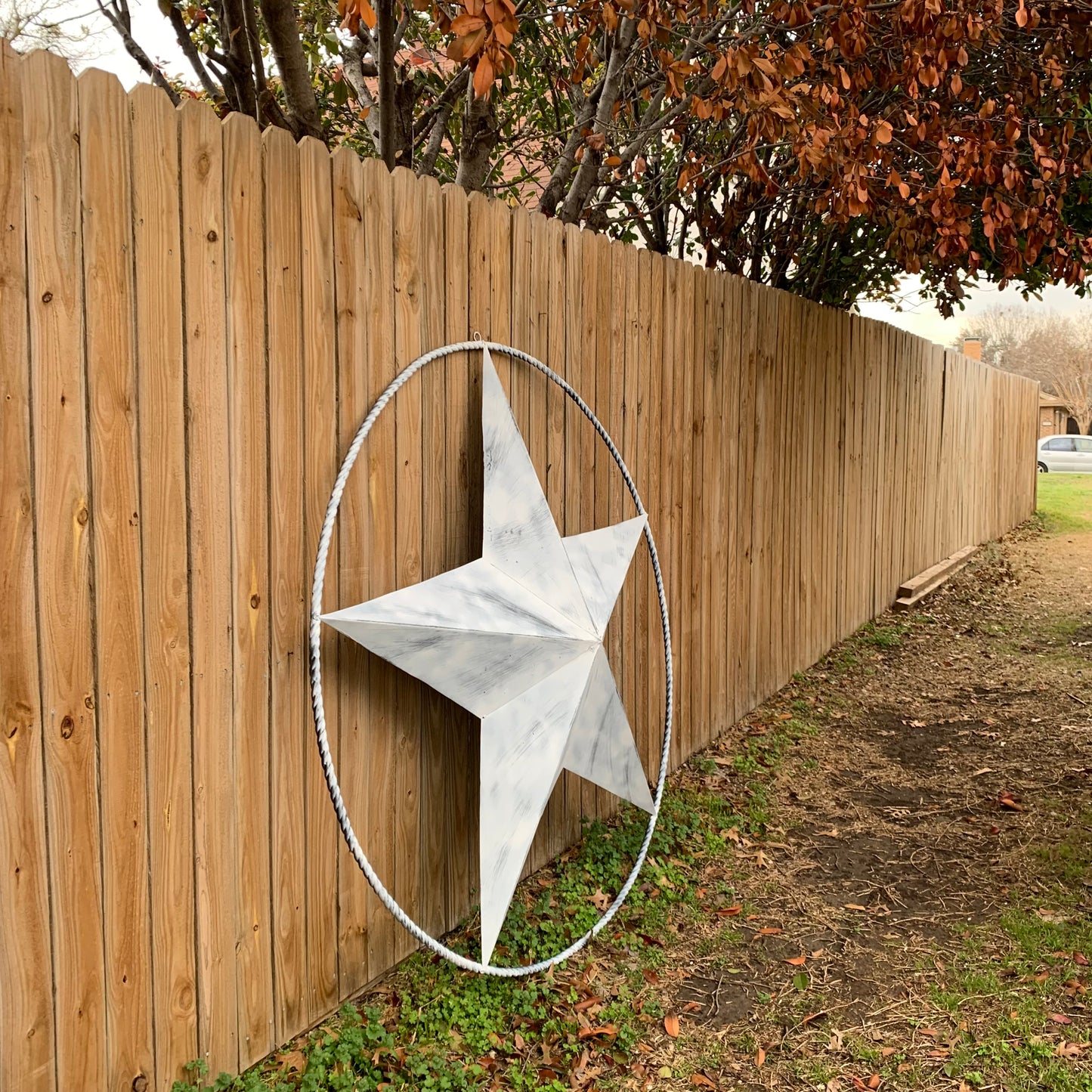 5 FOOT WHITE DISTRESSED STAR TWO TONE TEXTURE BARN STAR METAL LONESTAR TWISTED ROPE RING WESTERN HOME DECOR HANDMADE NEW