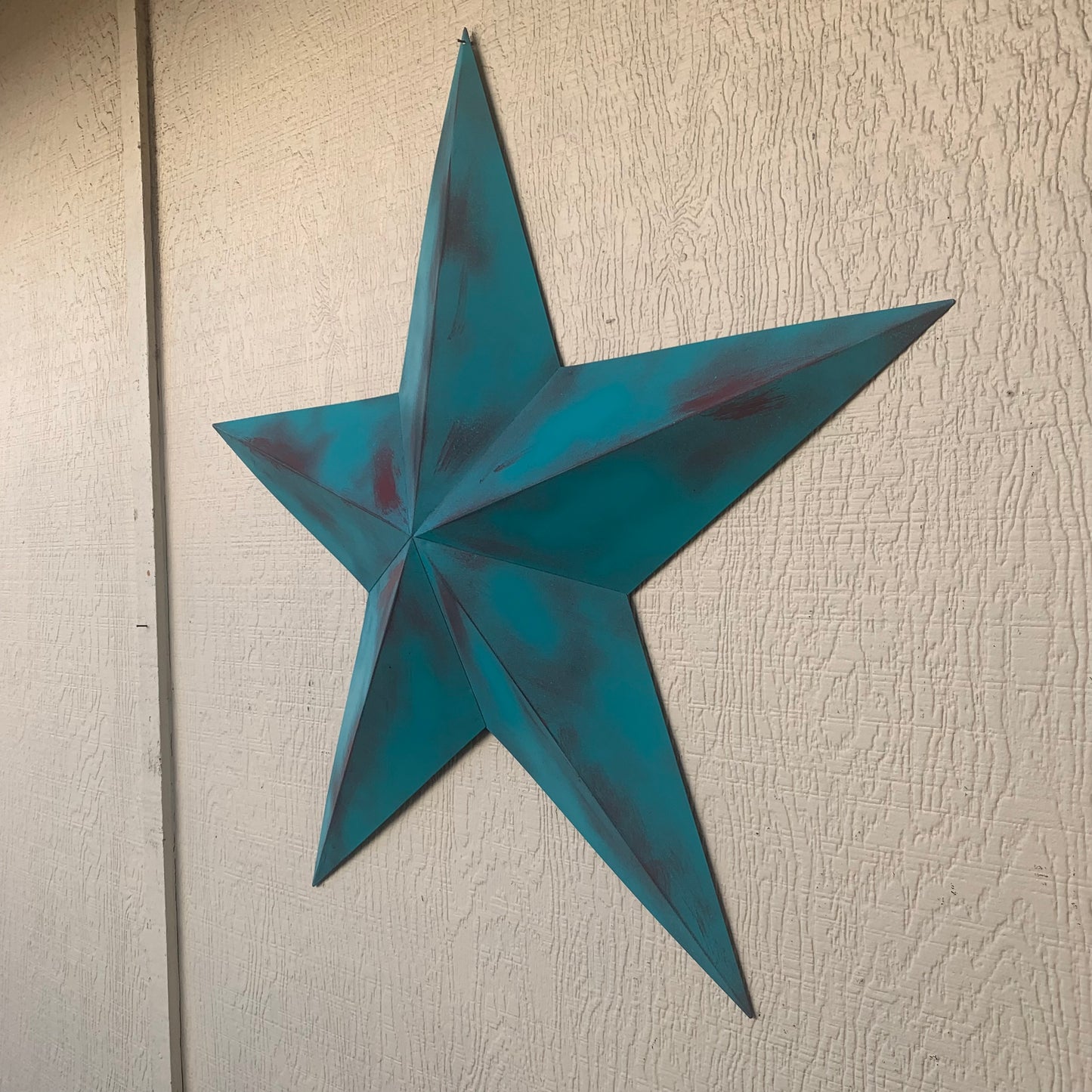 #EH10540 TURQUOISE DISTRESSED TWO TONE BARN STAR METAL ART WESTERN HOME DECOR HANDMADE NEW