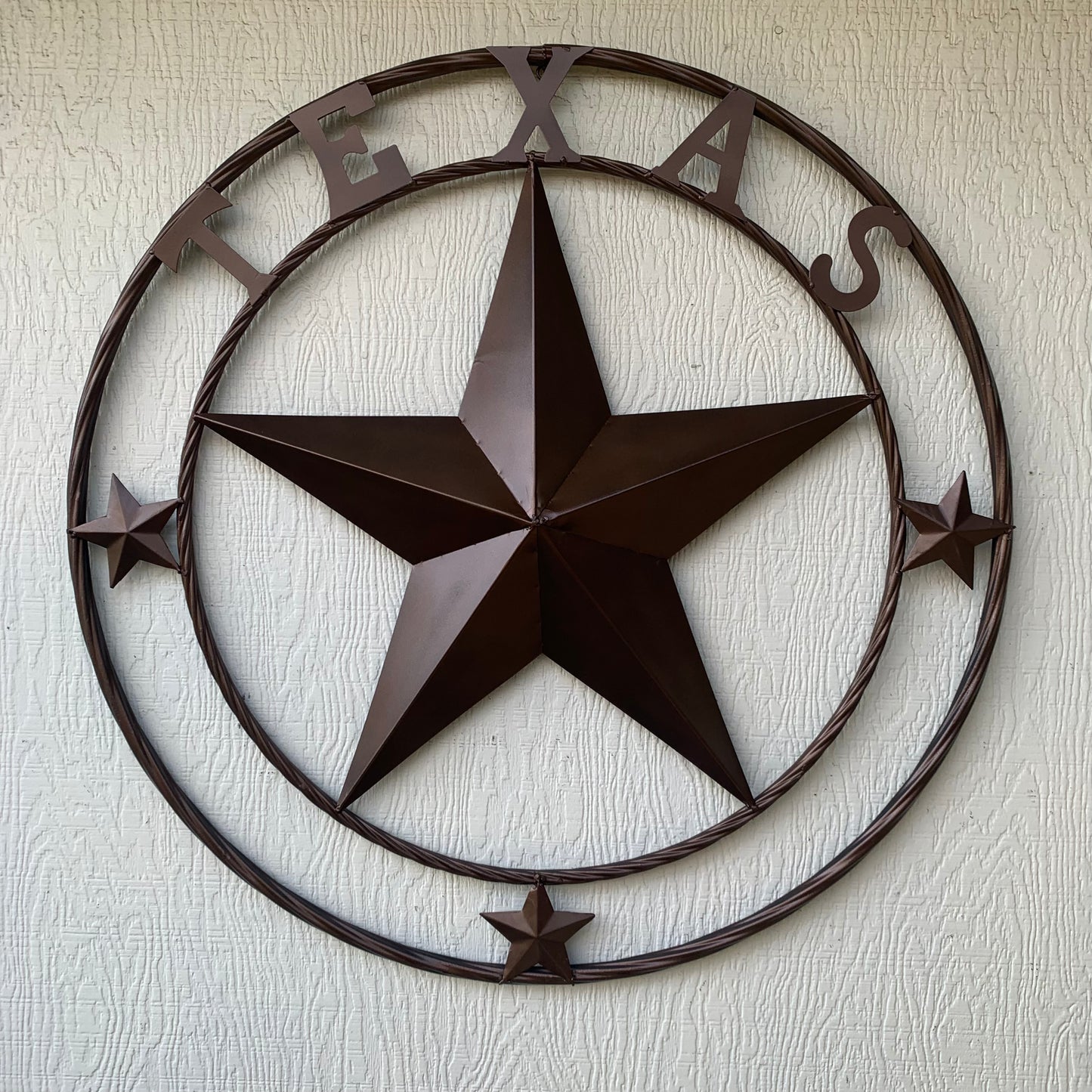 TEXAS LONESTAR WITH 3 SMALL STARS BARN STAR METAL RUSTIC BRONZE COPPER TWISTED ROPE RING WESTERN HOME DECOR HANDMADE NEW