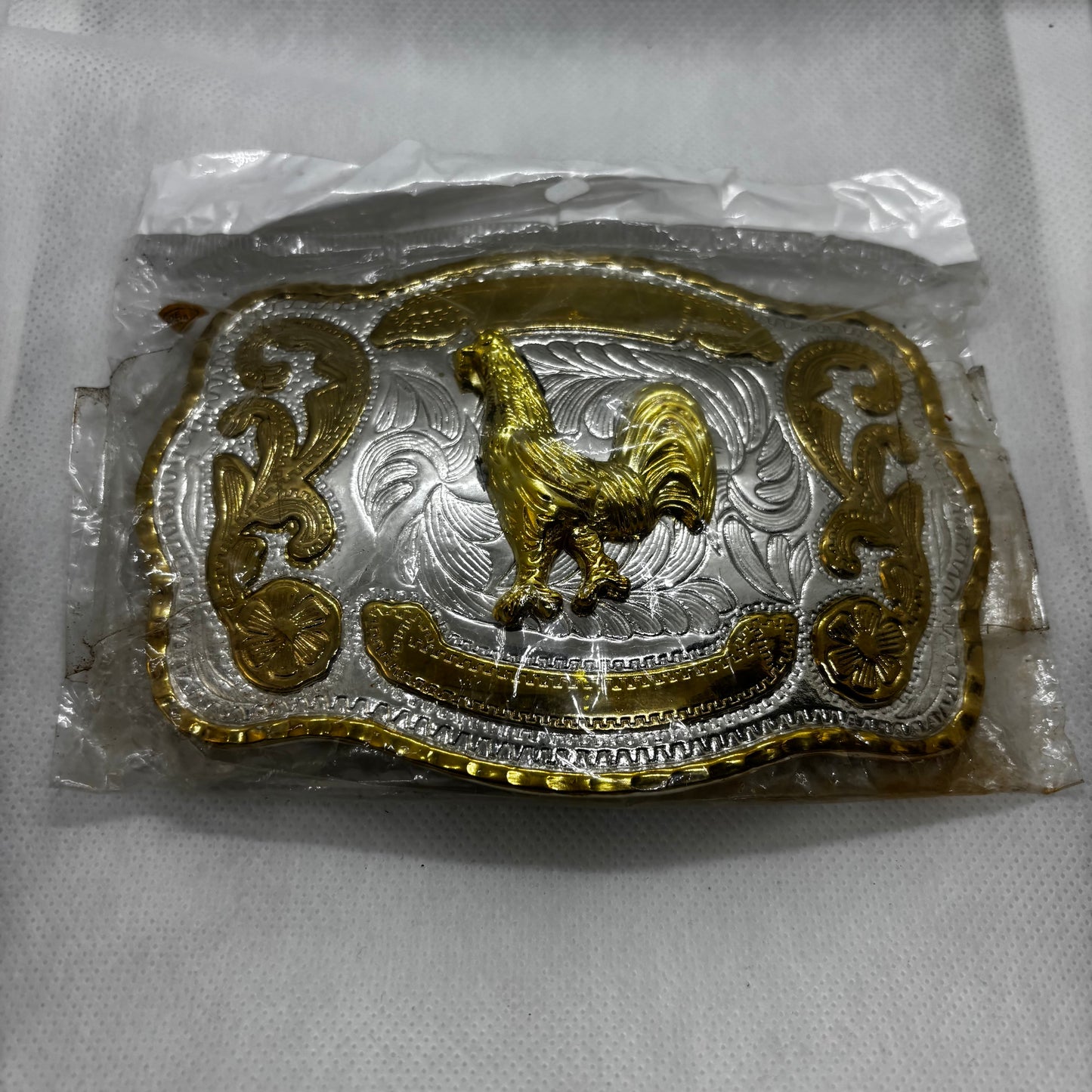 ROOSTER BELT BUCKLE GOLD SILVER WESTERN BUCKLE CRAFT HANDMADE 5.5" X 4" #EH13802